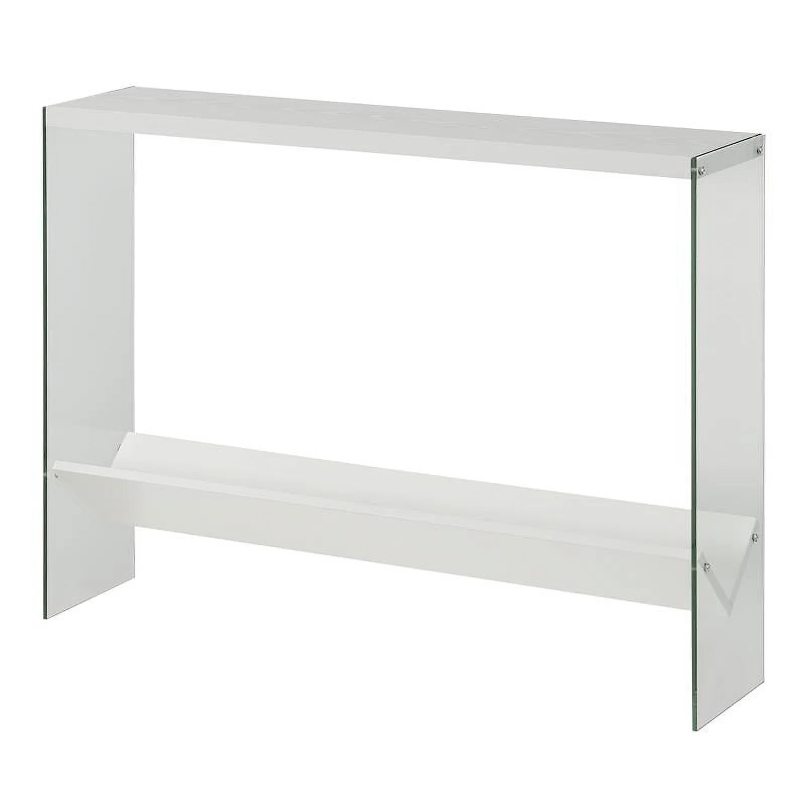 Pemberly Row Modern V Console Table with Shelf in White Wood Finish