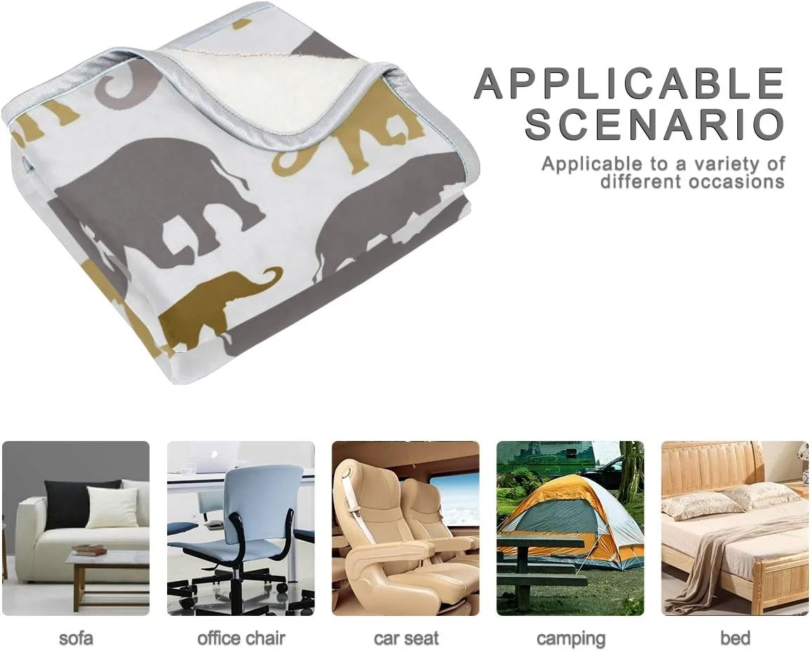 Hidove Queen Cozy Warm Throw Thermal Soft Bed Blanket 60x90 in Elephants On White Flannel Fleece Blanket for Men Women Adults