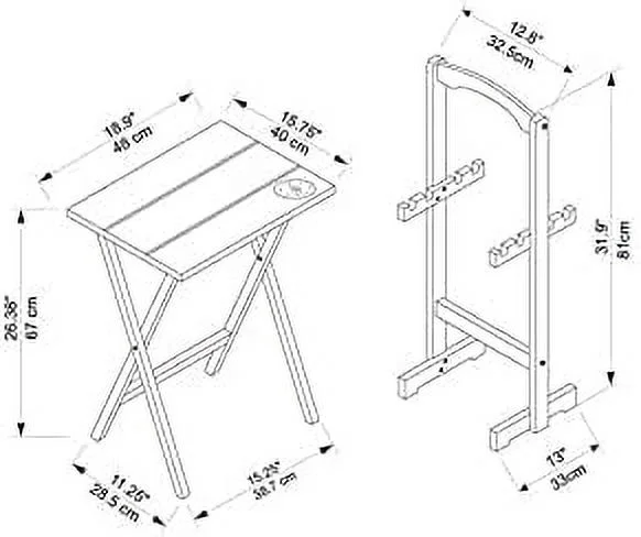 CHGTYS 5 Piece Set Compass Print Wood Folding TV Tray Table Stand in Gray  4 Tray Tables & 1 Stand