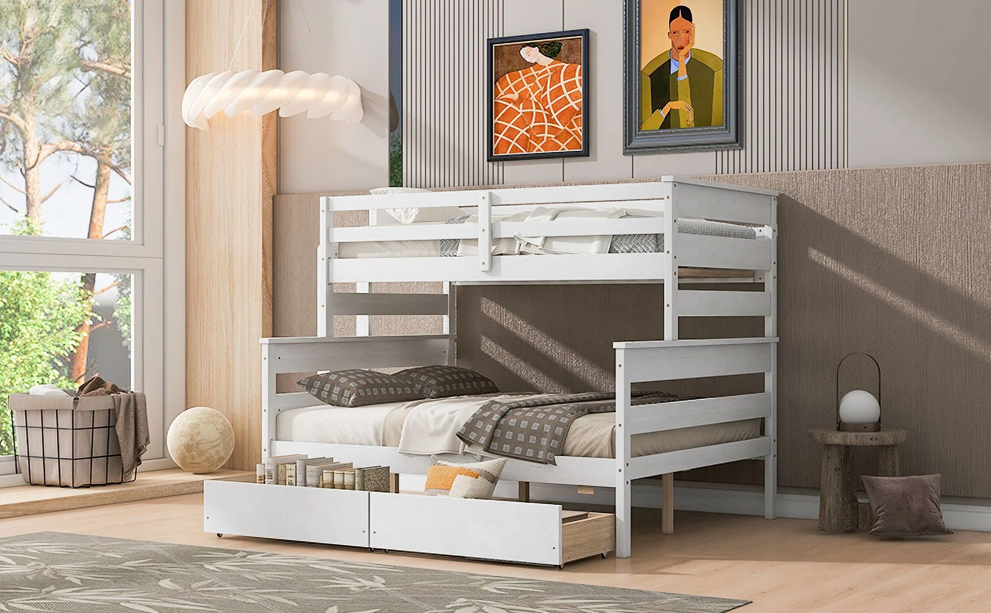 CoSoTower Wood Twin Over Full Bunk Bed with 2 Drawers, White