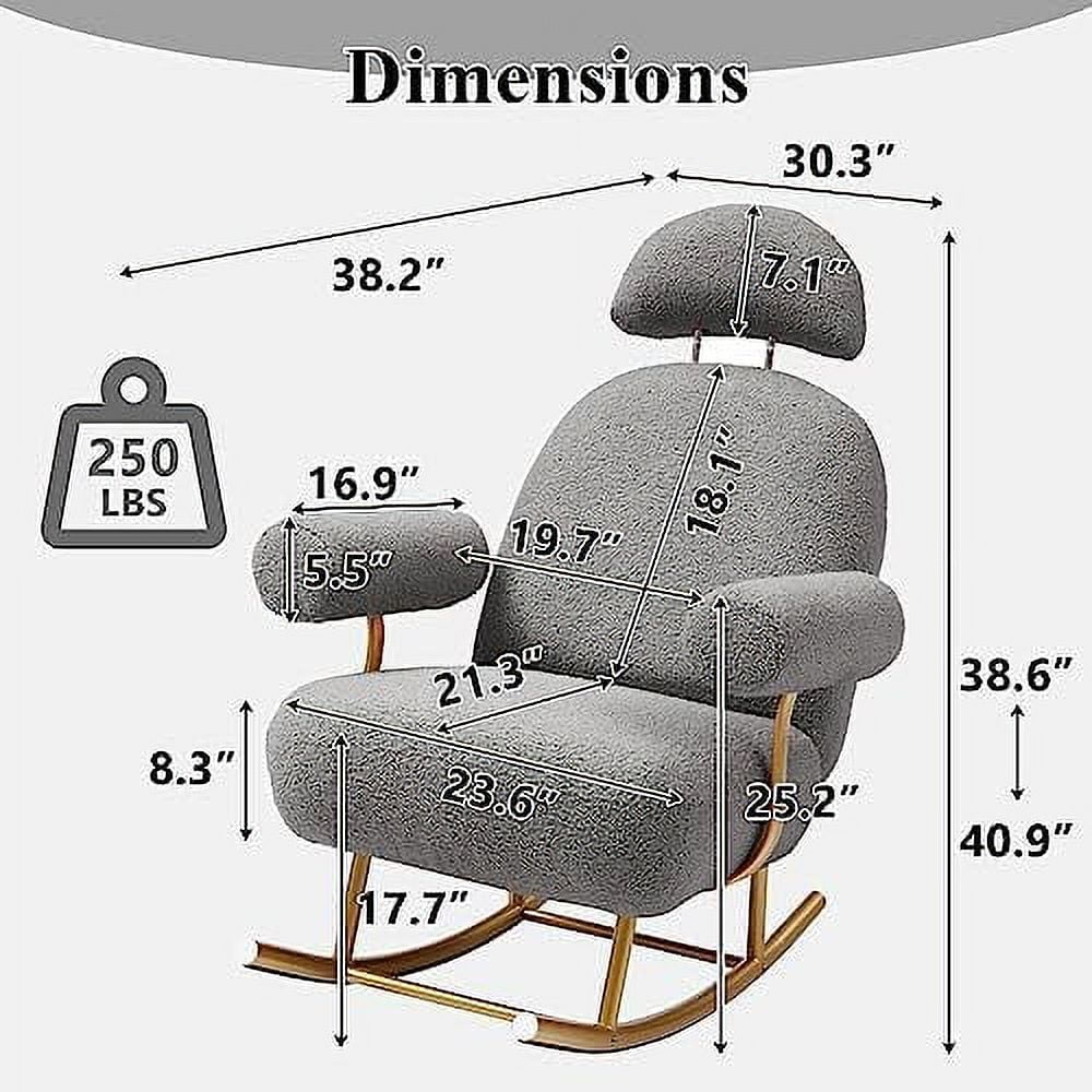 HBLUKDL Nursery Rocking Chair  Modern Sherpa Upholstered Fabric Glider Rocker  Rocking Chair for Nursery  Comfy Armchair with High Backrest  Leisure Sofa Chair for Living Room Bedroom (Gr