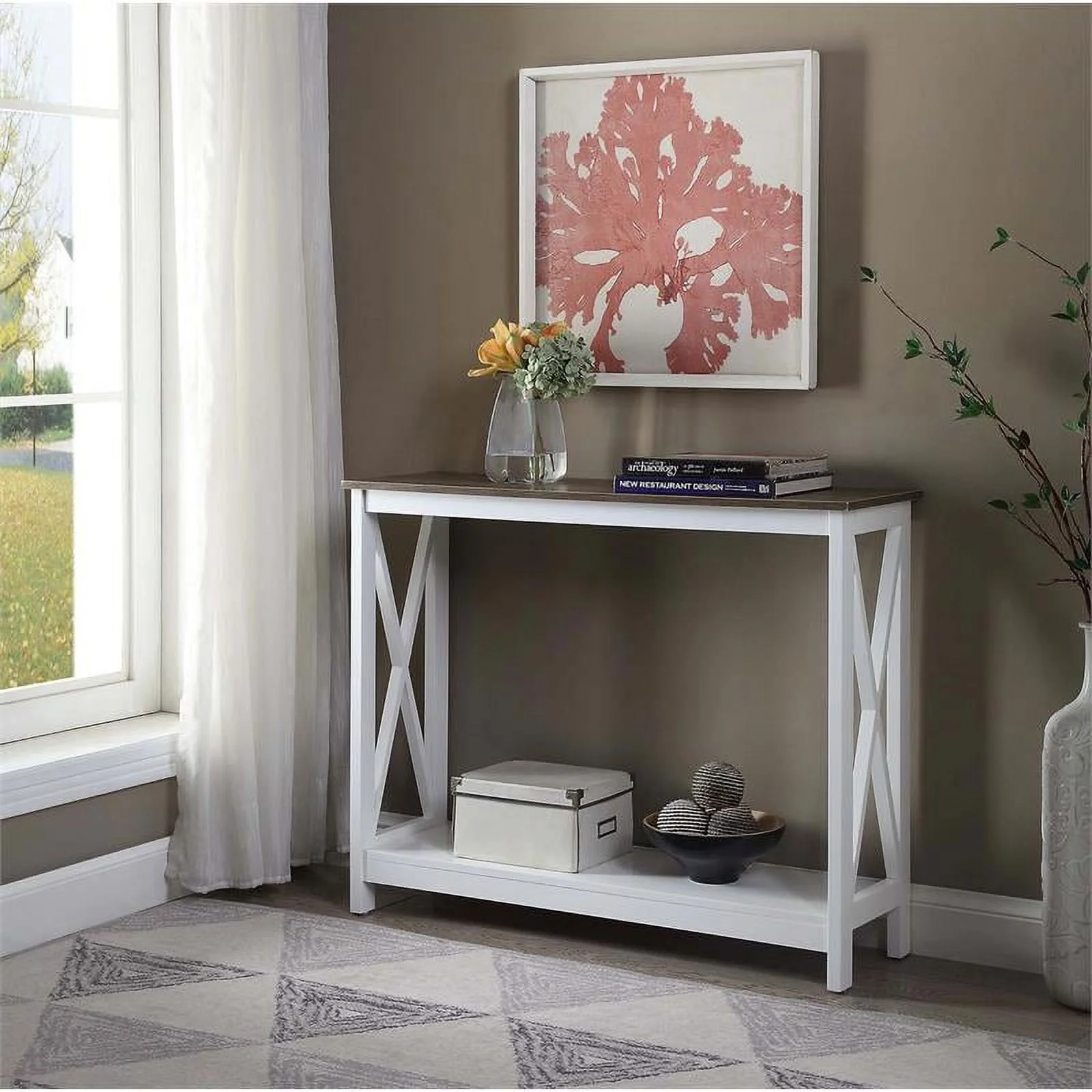 Pemberly Row Farmhouse Driftwood Pemberly Row Console Table in White Wood Finish