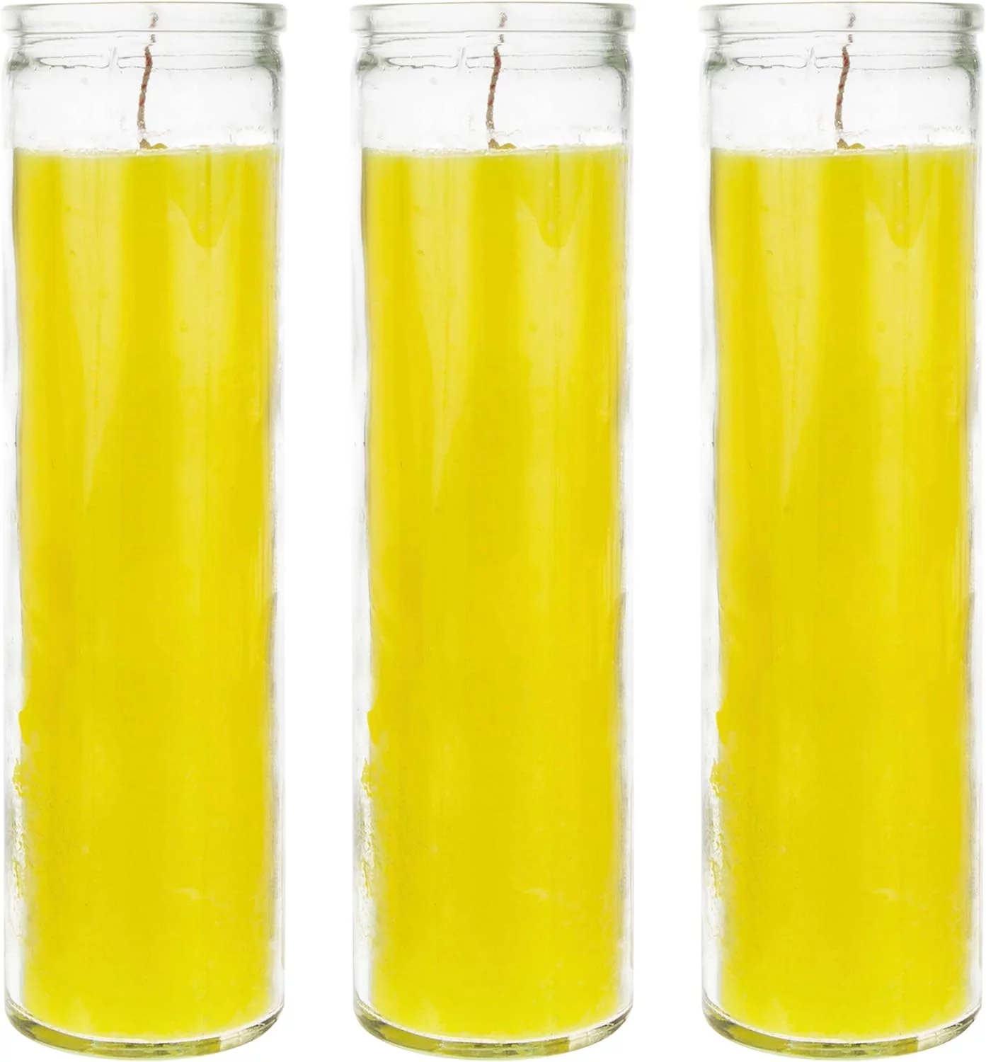 3 Pcs Unscented Yellow 7 Day Devotional Prayer Glass Container Candle, Premium Wax  2 Inch X 8 Inch, Great For Sanctuary, Vigils, Prayers, Blessing, Religious  More