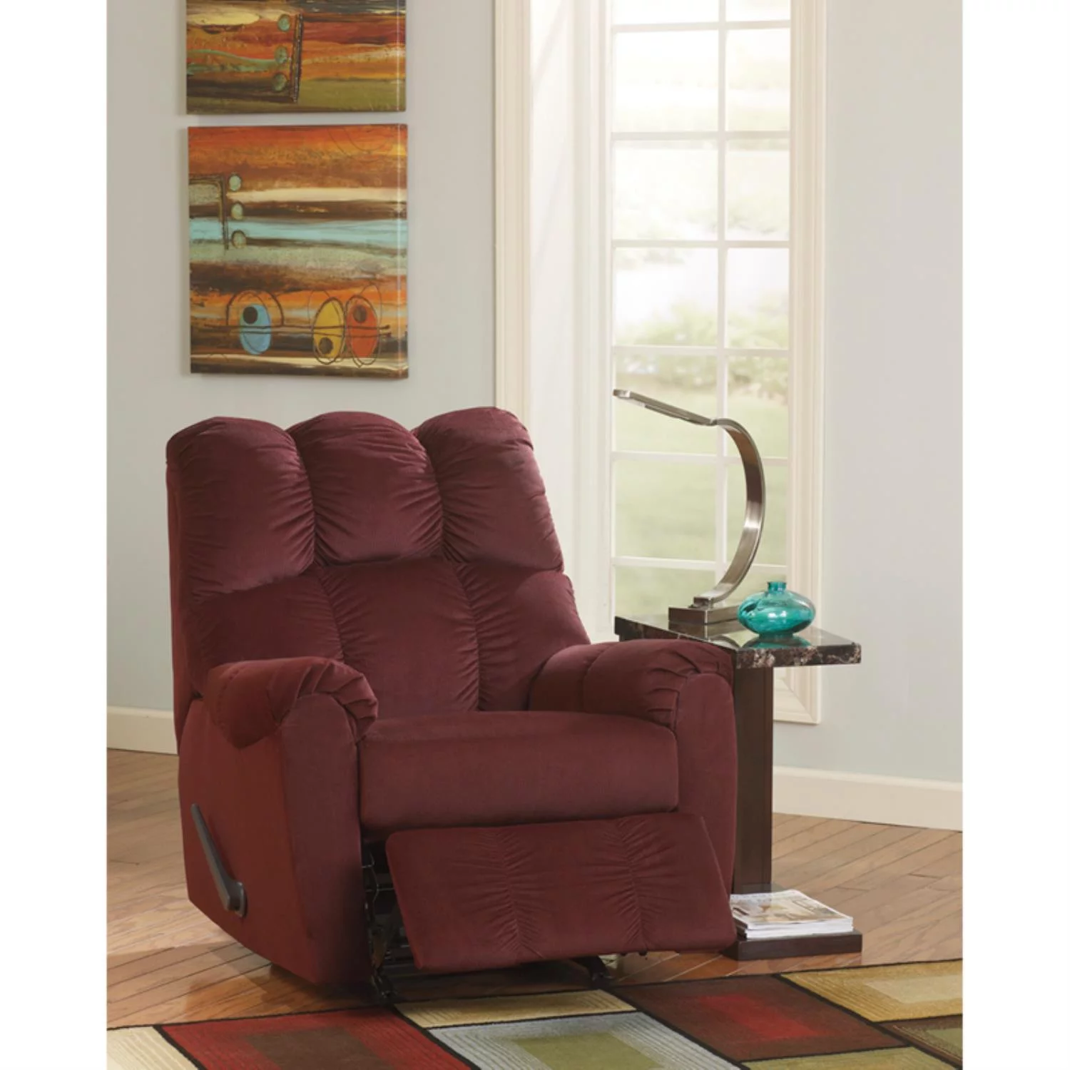 Flash Furniture Signature Design by Ashley Raulo Rocker Recliner in Burgundy Fabric