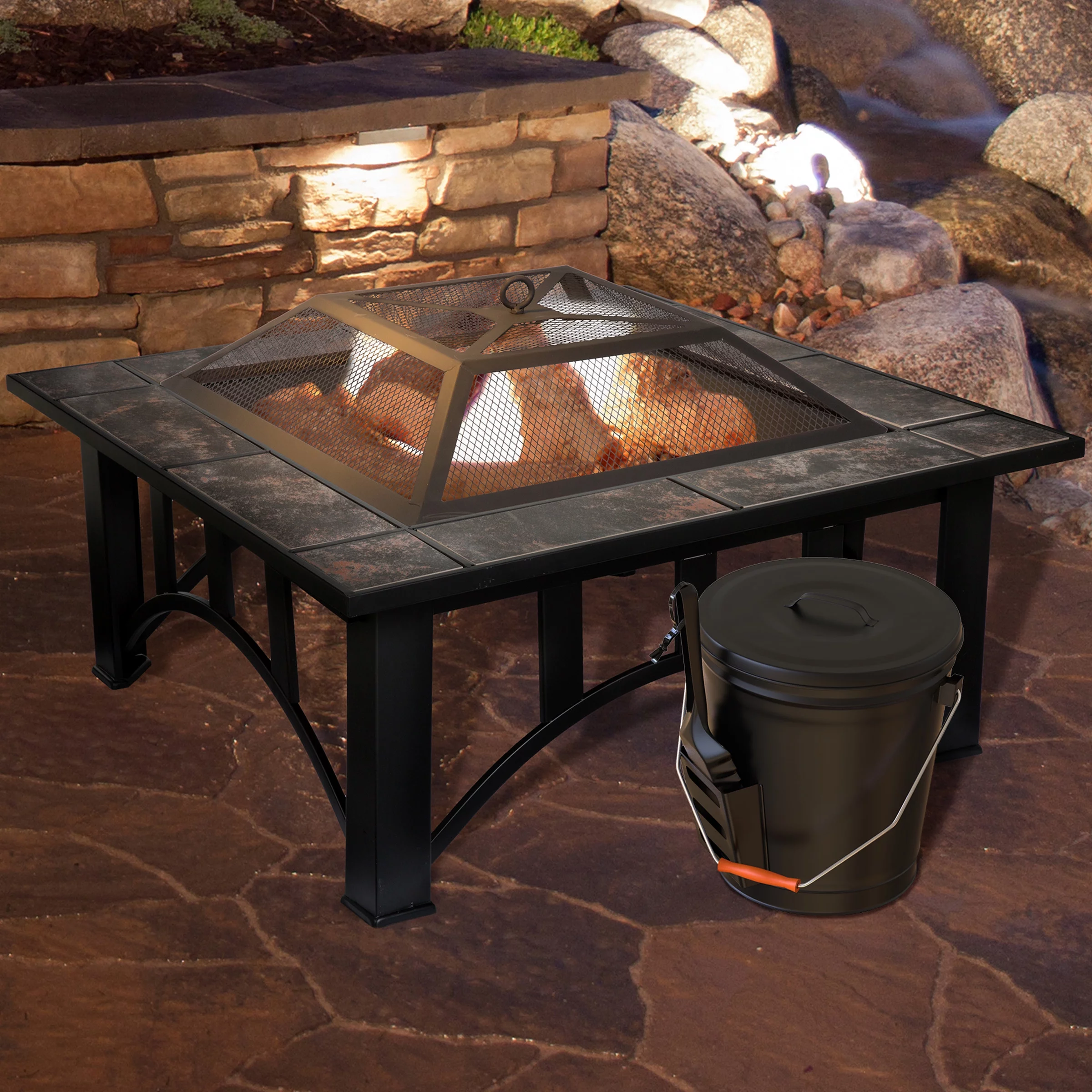4.75 Gallon Tight Lid Steel Ash Bucket with Shovel Fireplace Pits