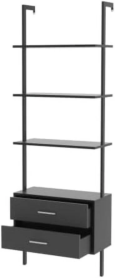 ZWNLKQG Ladder Bookshelf with 2 Drawers  3-Tier Display Bookcase  Shelves Plant Flower Stand with Metal Frame  Wall Mount Required