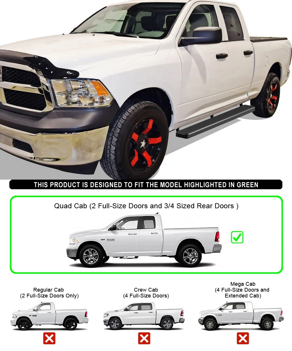 APS iBoard Running Boards 6 inches Matte Black Compatible with Dodge Ram 1500 2009-2018 Quad Cab Stainless Steel (Nerf Bars Side Steps Side Bars)