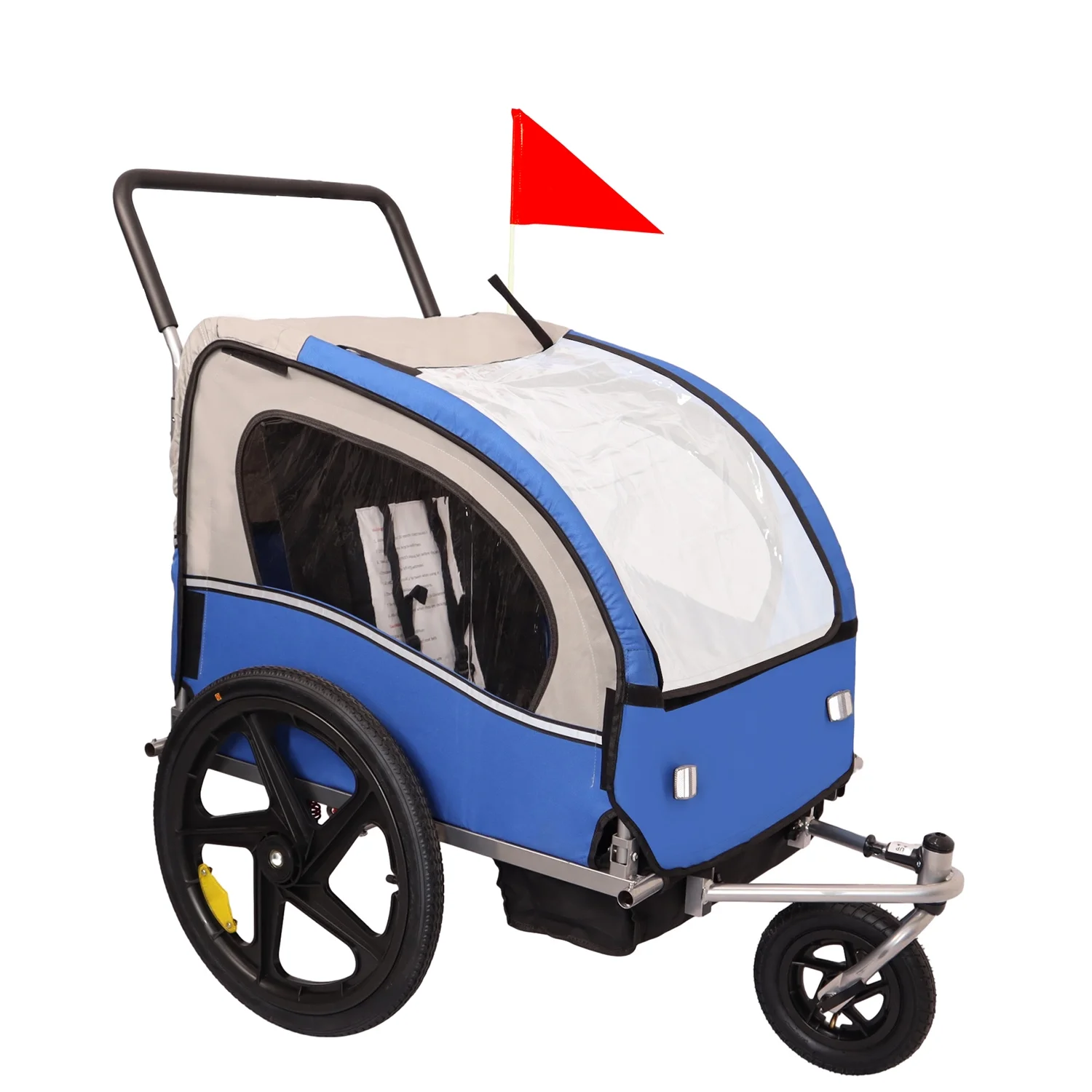 2-in-1 Double 2 Seat Bicycle Bike Trailer Jogger Stroller for Kids Children Foldable Collapsible W/Pivot Front Wheel ,Suitable for Two Children, Each Weighing Less Than 88 Pounds and Less Than 43.25 