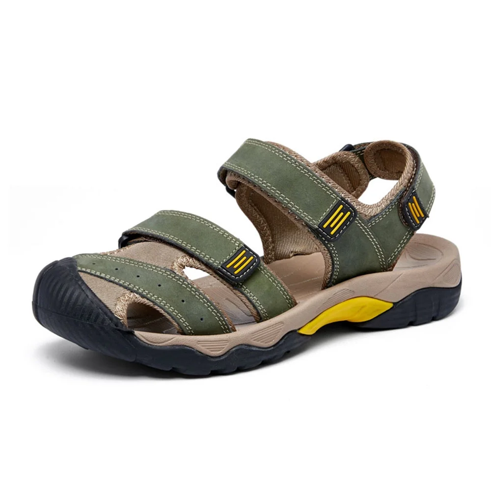 Mens Summer Casual Closed Toe Leather Sandals Outdoor Fisherman Adjustable Beach Shoes