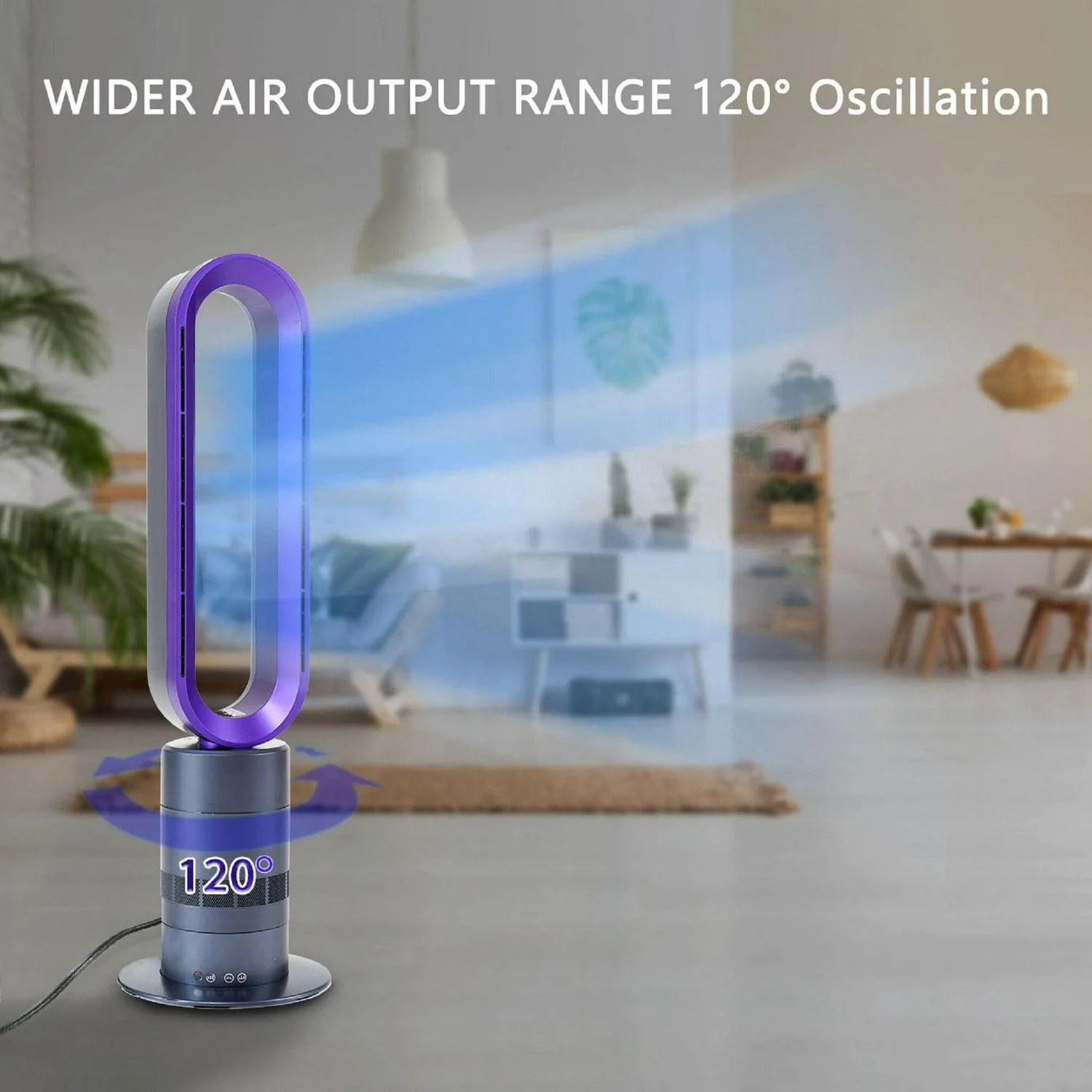 32 in. Bladeless Tower Cool Fan and Heater Fan Combo Ideal For Four Season Available Purple
