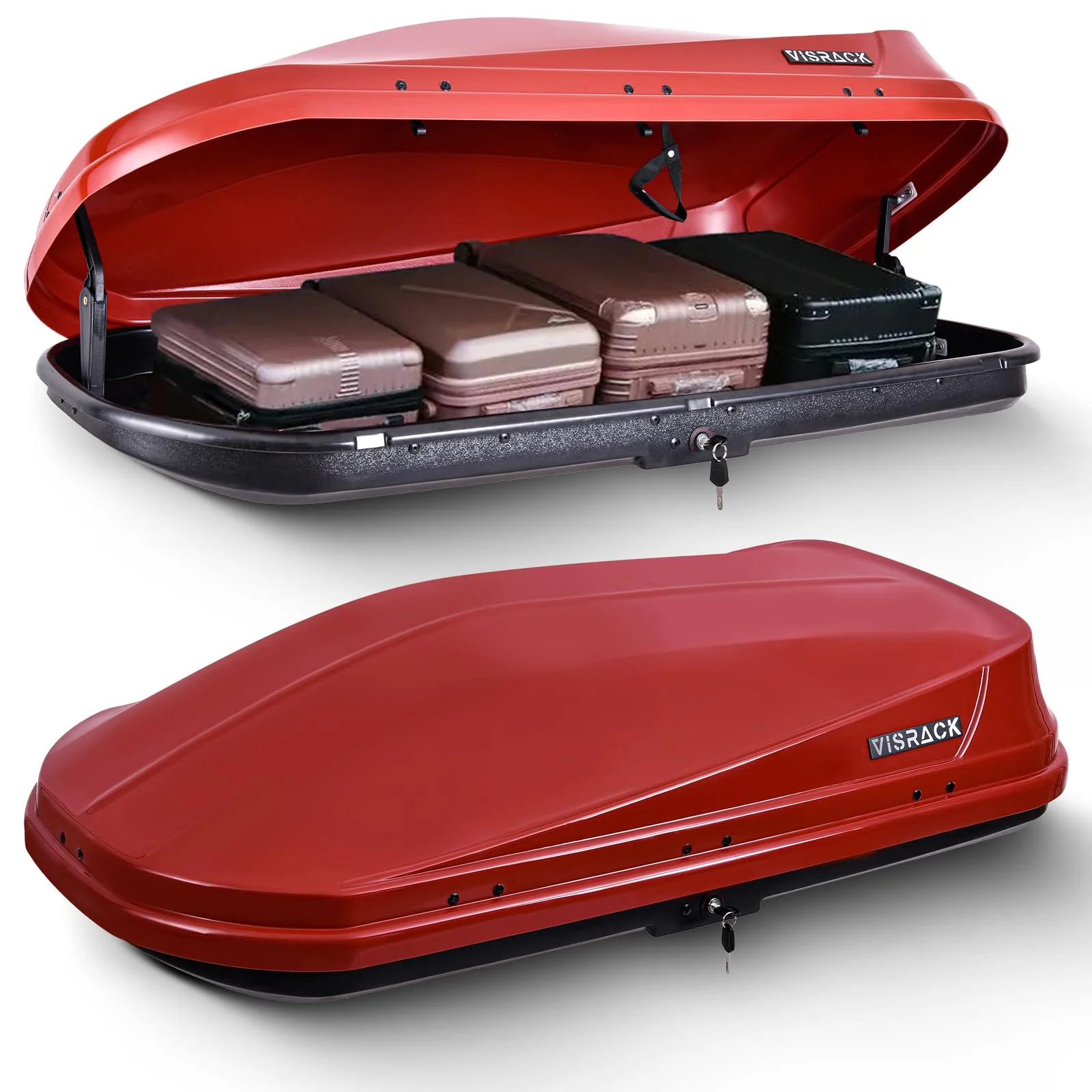 Gxcevsou Large Rooftop Cargo Carrier Box, Heavy Duty Hard Shell Roof with Security Keys, Waterproof Rooftop Cargo Box, 62 (L) x 31 (W) x 15(H) Inches, 14 Cubic Feet (Tool-Free Install), Red