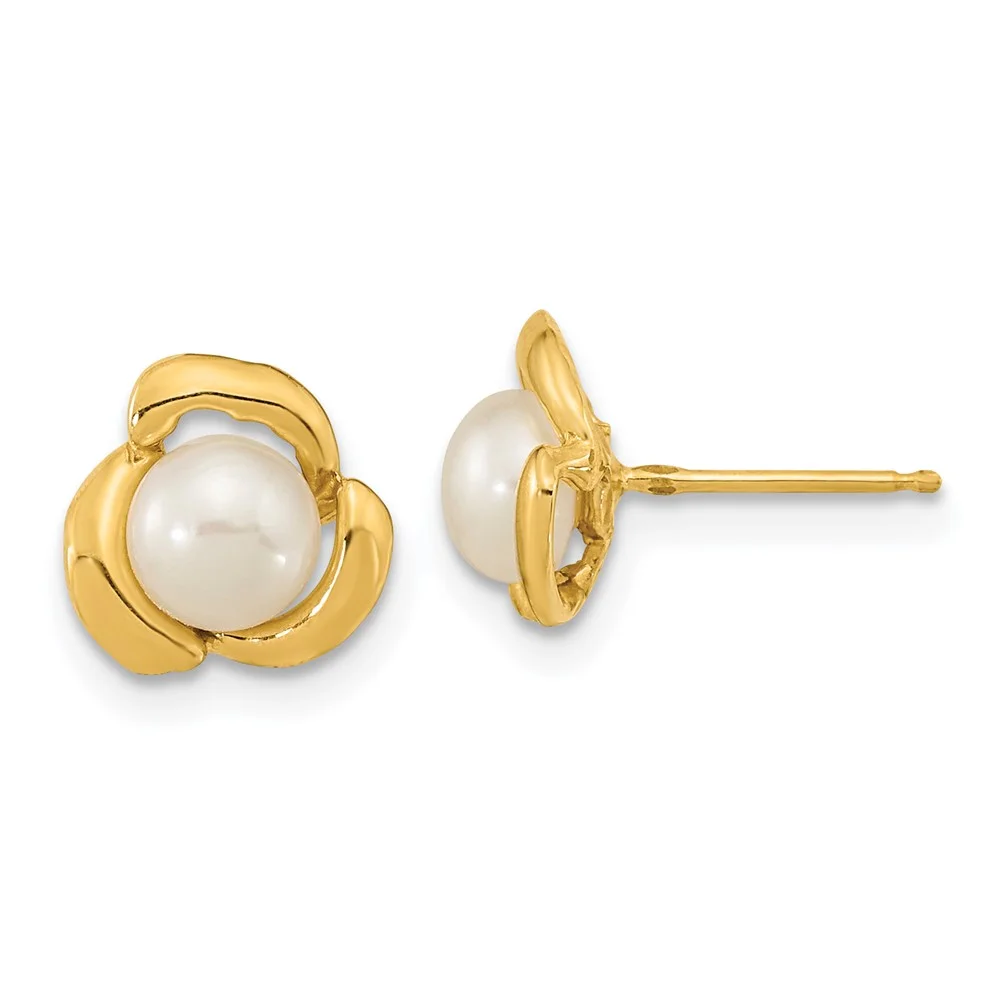 Primal Gold 14 Karat Yellow Gold 5-6mm White Button Freshwater Cultured Pearl Post Earrings
