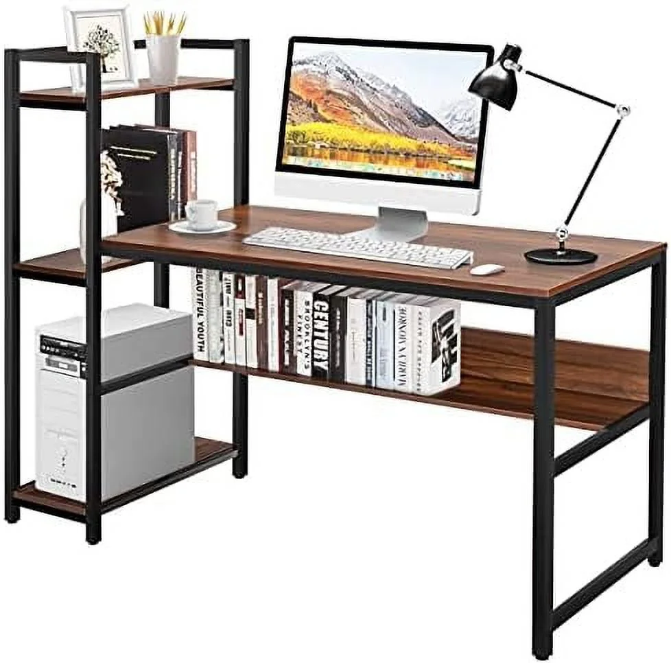 ZFGSUIJN 59-Inch Computer Desk with Bookshelf  Home Office Desk with  Bookshelf  Metal Frame & Adjustable Foot Pads  Space Saving Computer Workstation Study Writing Desk