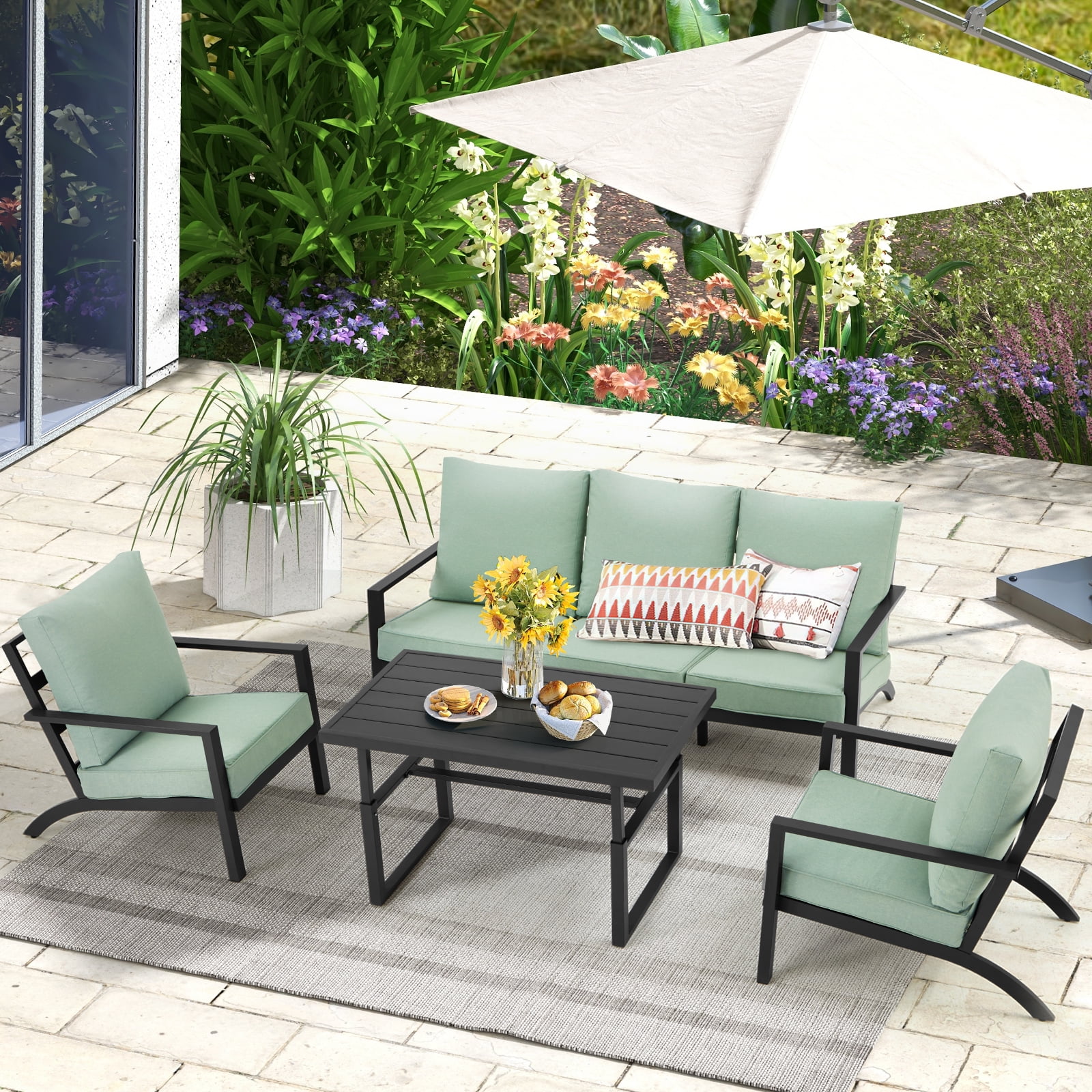 Danrelax 4 Pieces Aluminum Patio Furniture Set, Patio Conversation Set,  Green