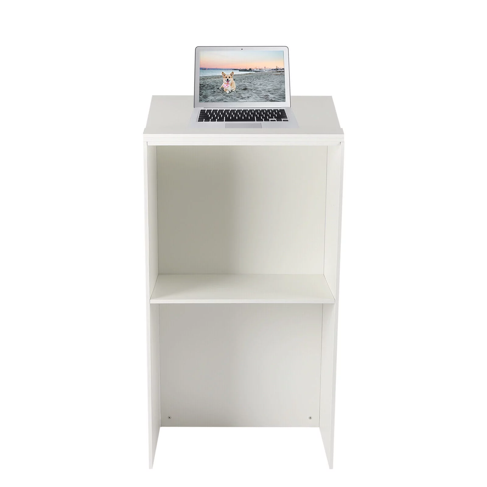 SHZICMY Wood Podium Curve Pulpit Church Podium Lectern Desk Presentation Stand with Shelf White