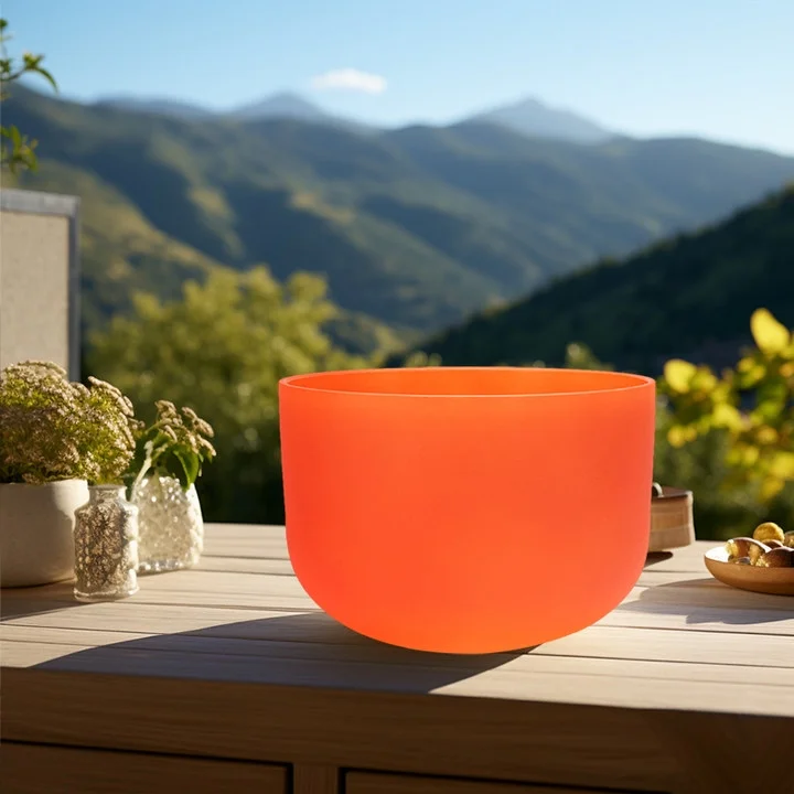 TOPFUND D# Note Orange D# Note 12 inch Crystal Singing Bowl with Heavy Duty Carrying Case and Suede Stick