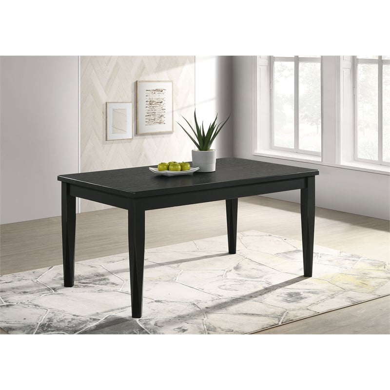 Pemberly Row Transitional Rectangular Wood Dining Table Black Washed