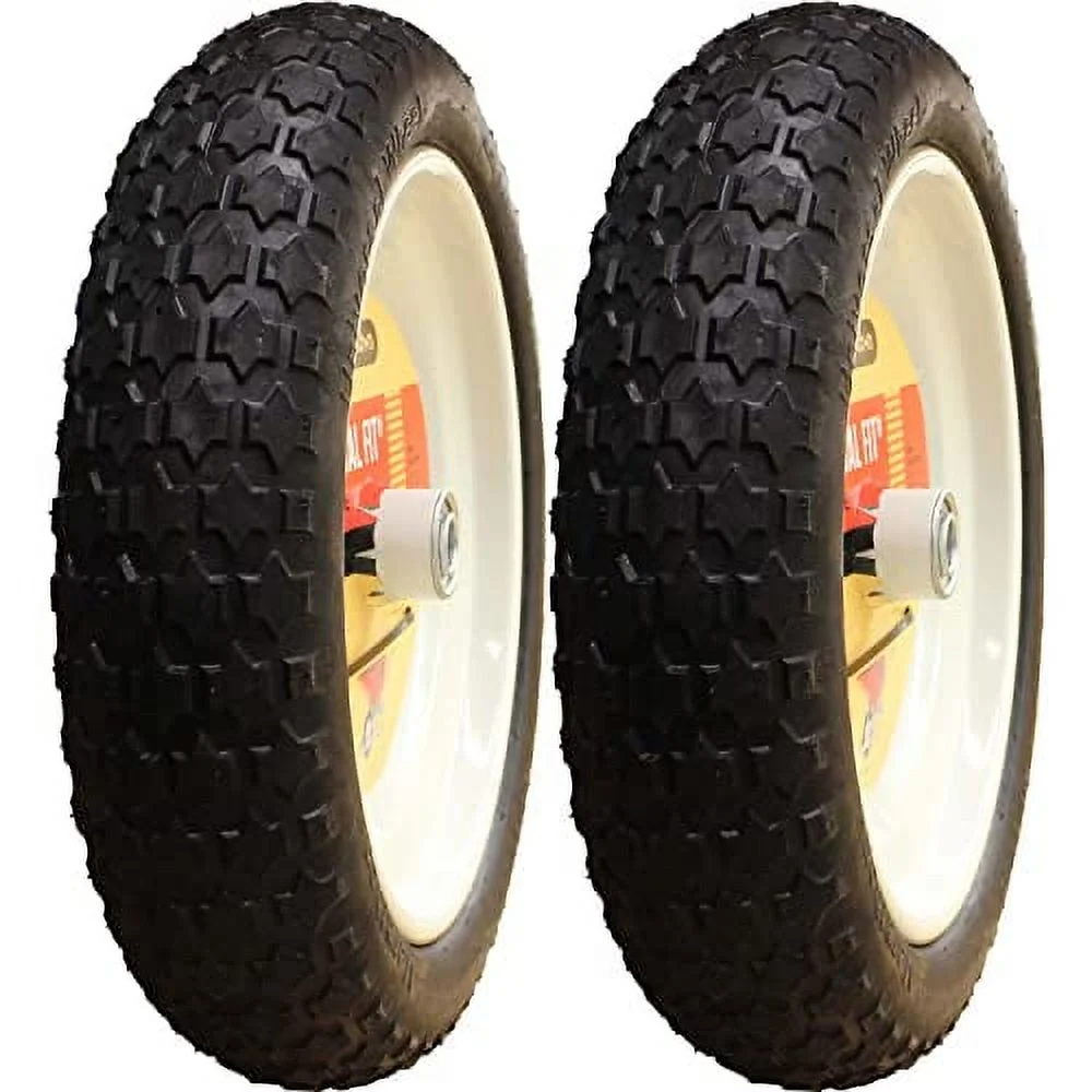 Flat Free Universal Wheelbarrow Tire 14.5'' Diameter x 3.2'' Wide 4.80/4.00-8 Pack of 2, Black and White