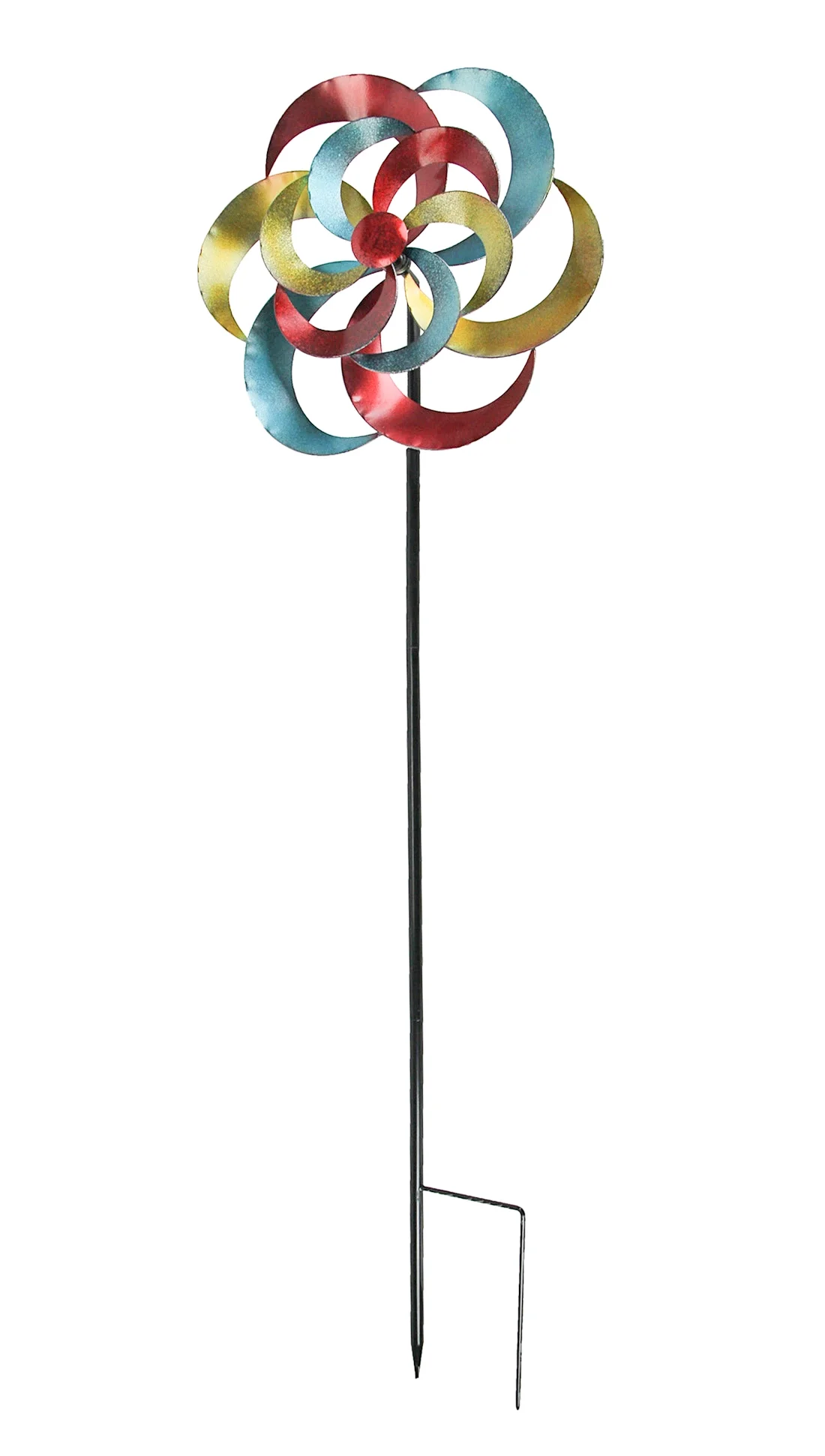 Transpac Colorful Metal Crescent Flower Wind Spinner Garden Stake 60 inch