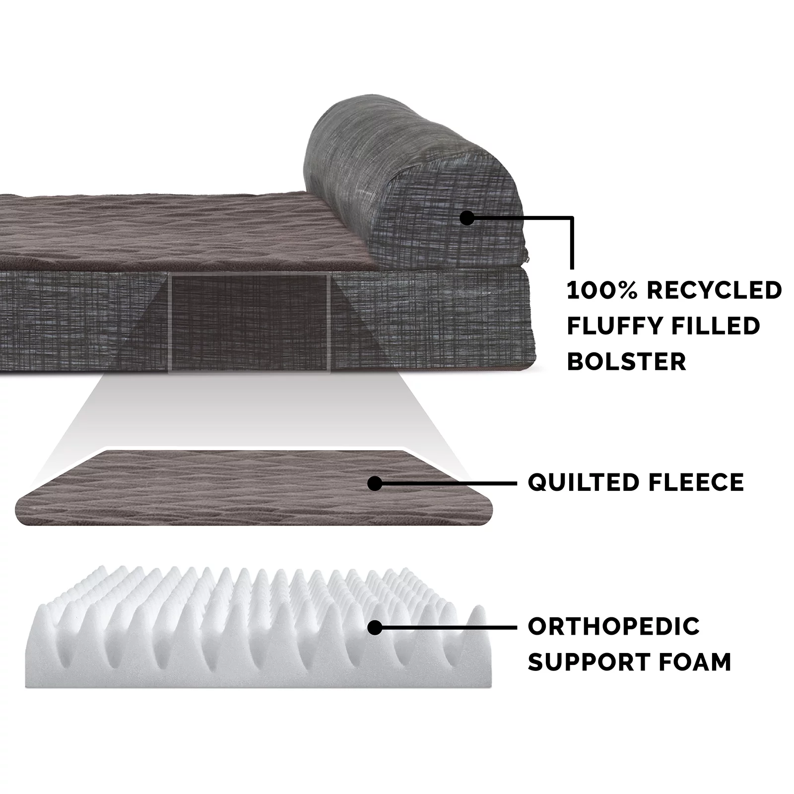 FurHaven | Orthopedic Quilted Fleece & Print Chaise Lounge Pet Bed for Dogs & Cats, Espresso, Large