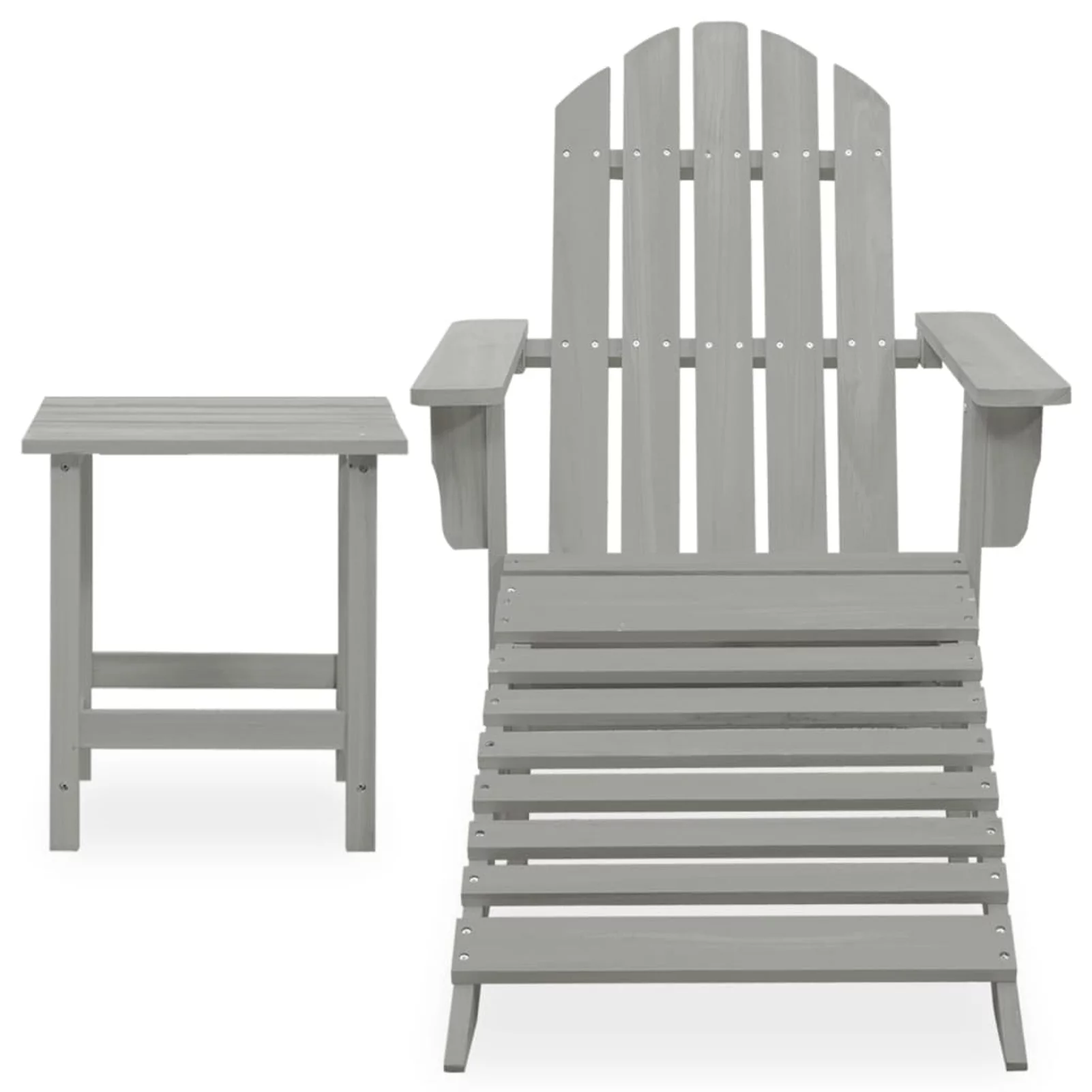 Irfora Patio Adirondack Chair with Ottoman&Table Solid Fir Wood Gray
