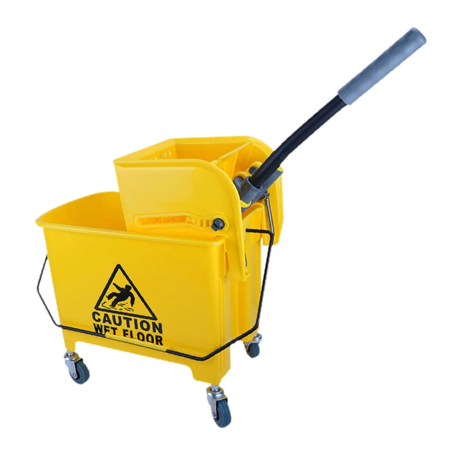 AMLESO Mop Bucket on Wheels 42x28x62cm Ergonomic PP Material Yellow for Commercial Cleaning Potable Handle 20L Capacity