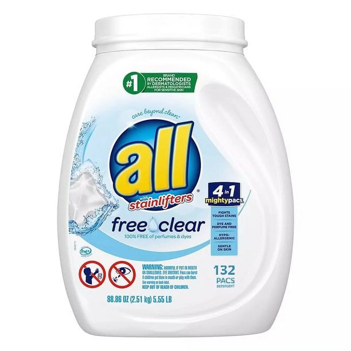 All Free Clear Stainlifters Mighty Pacs Laundry Detergent, 132 Ct.