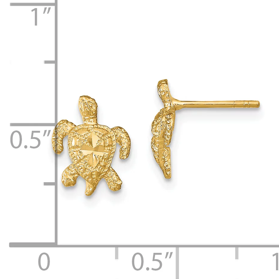 Primal Gold 14 Karat Yellow Gold Polished Diamond-cut Sea Turtle Post Earrings