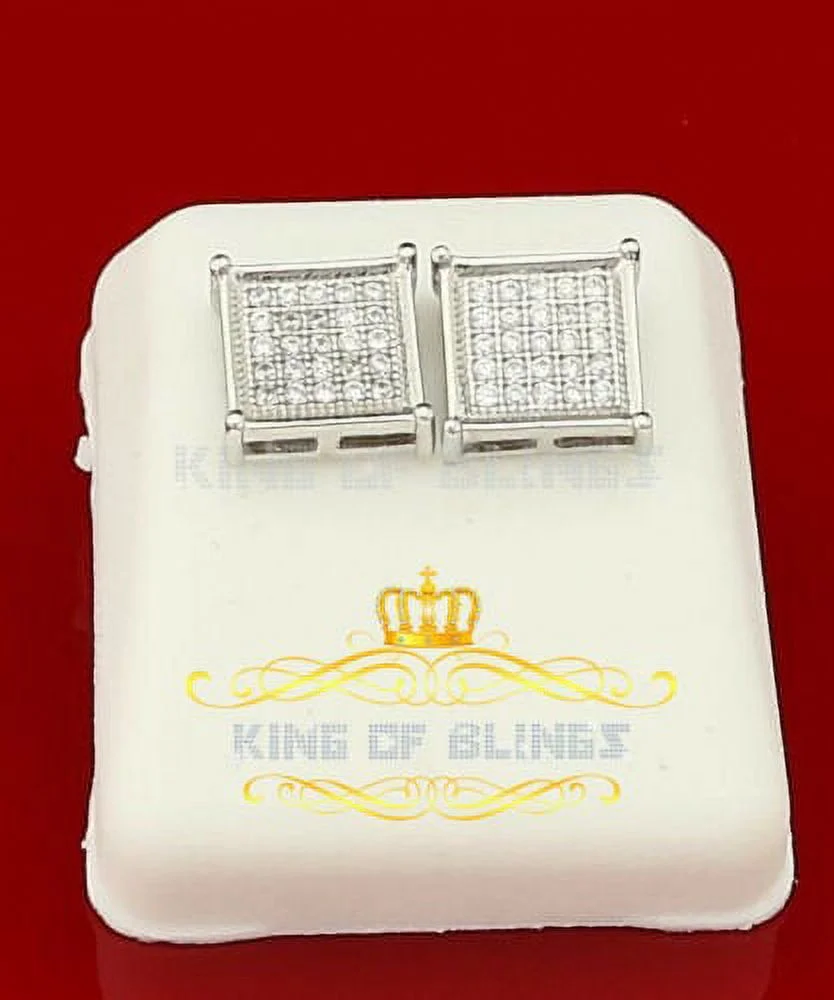 King of Bling's 0.50ct Cubic Zirconia 925 White Sterling Silver Women's Hip Hop Square Earrings