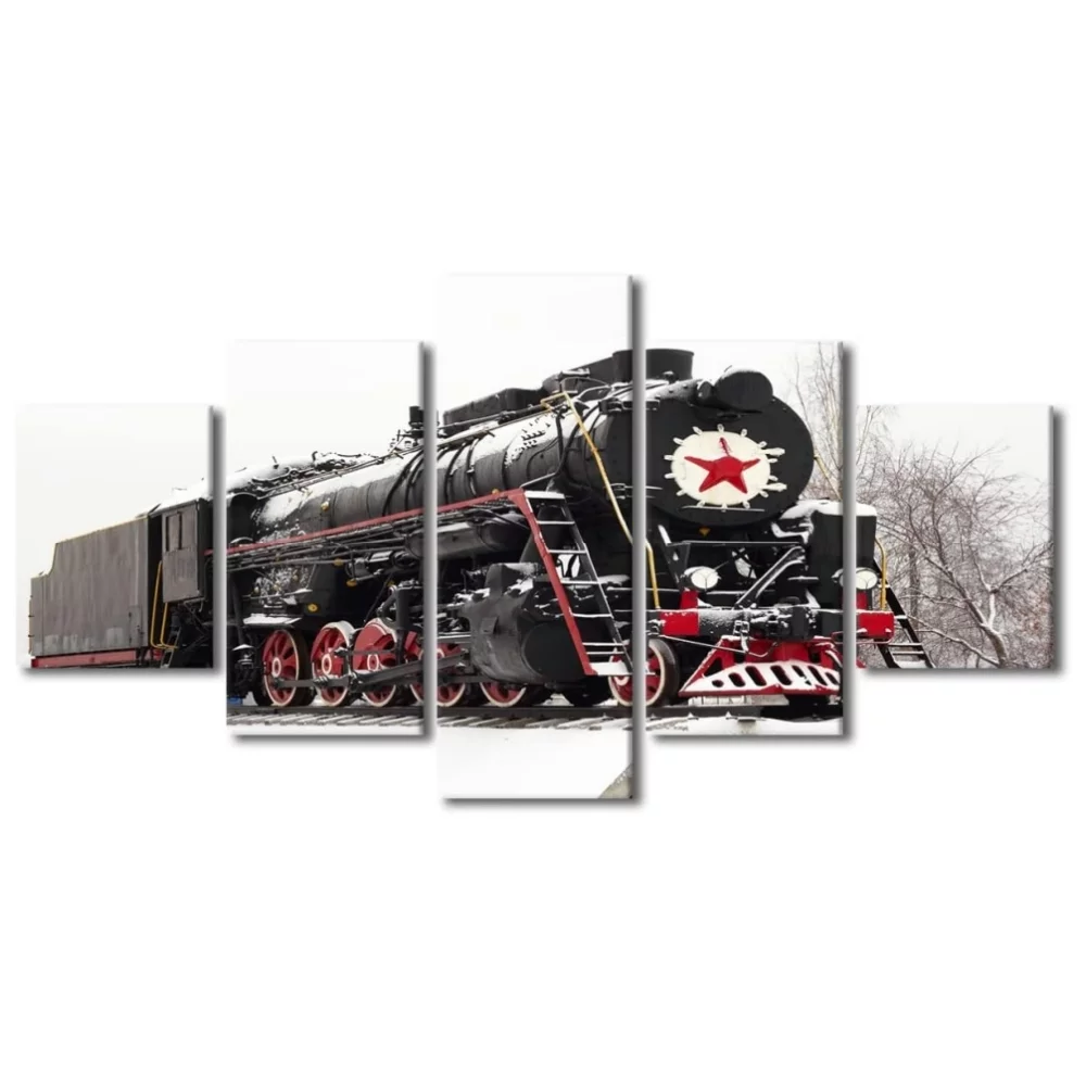 TISHIRON 5PCS Framed Steam TrainTheme Canvas Wall Art Set,60