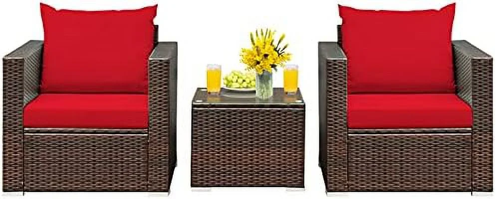 xrboomlife 3 Pieces Patio  Set PE Rattan Wicker Sofa Set with Cushions and Coffee Table Outdoor Patio Conversation Set for Garden Poolside Balcony