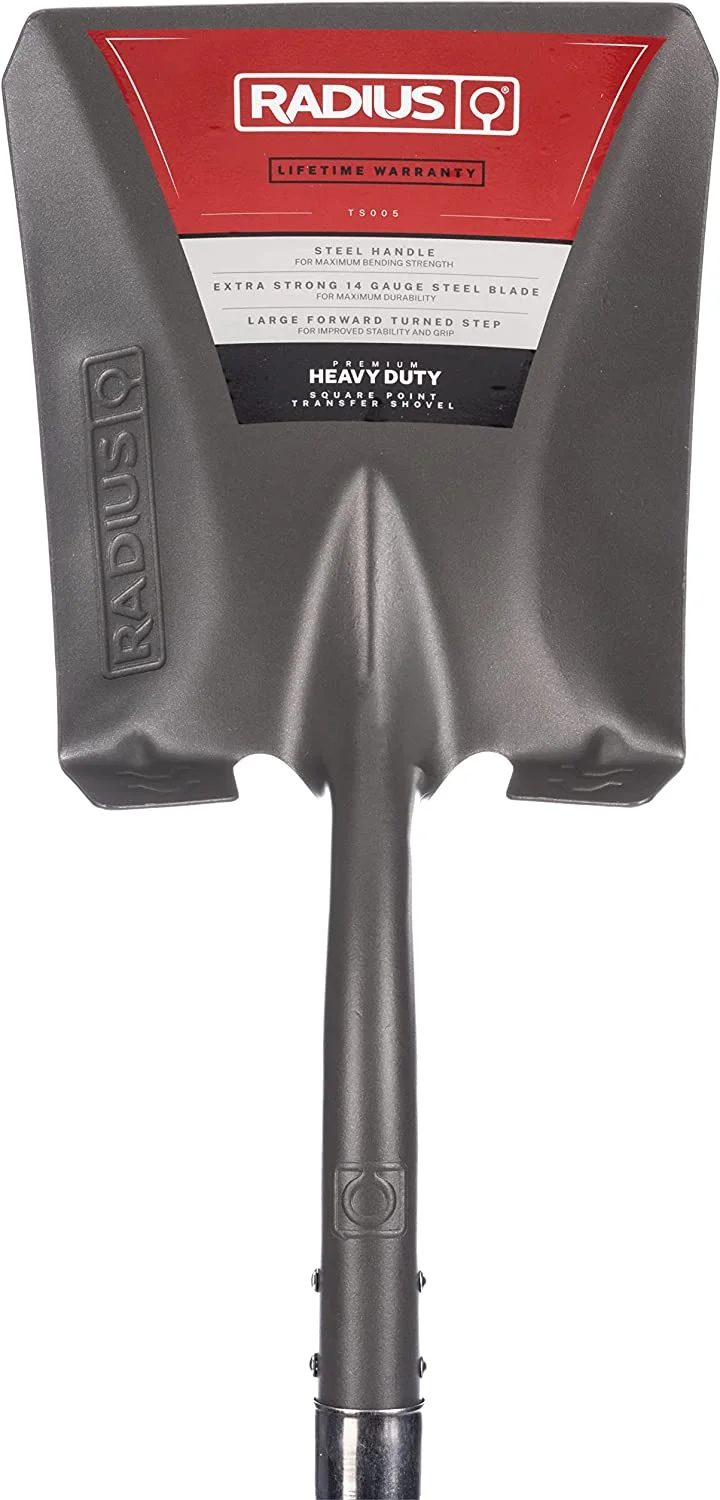 Radius Premium D-Handle Square-Point Shovel, Steel Shaft