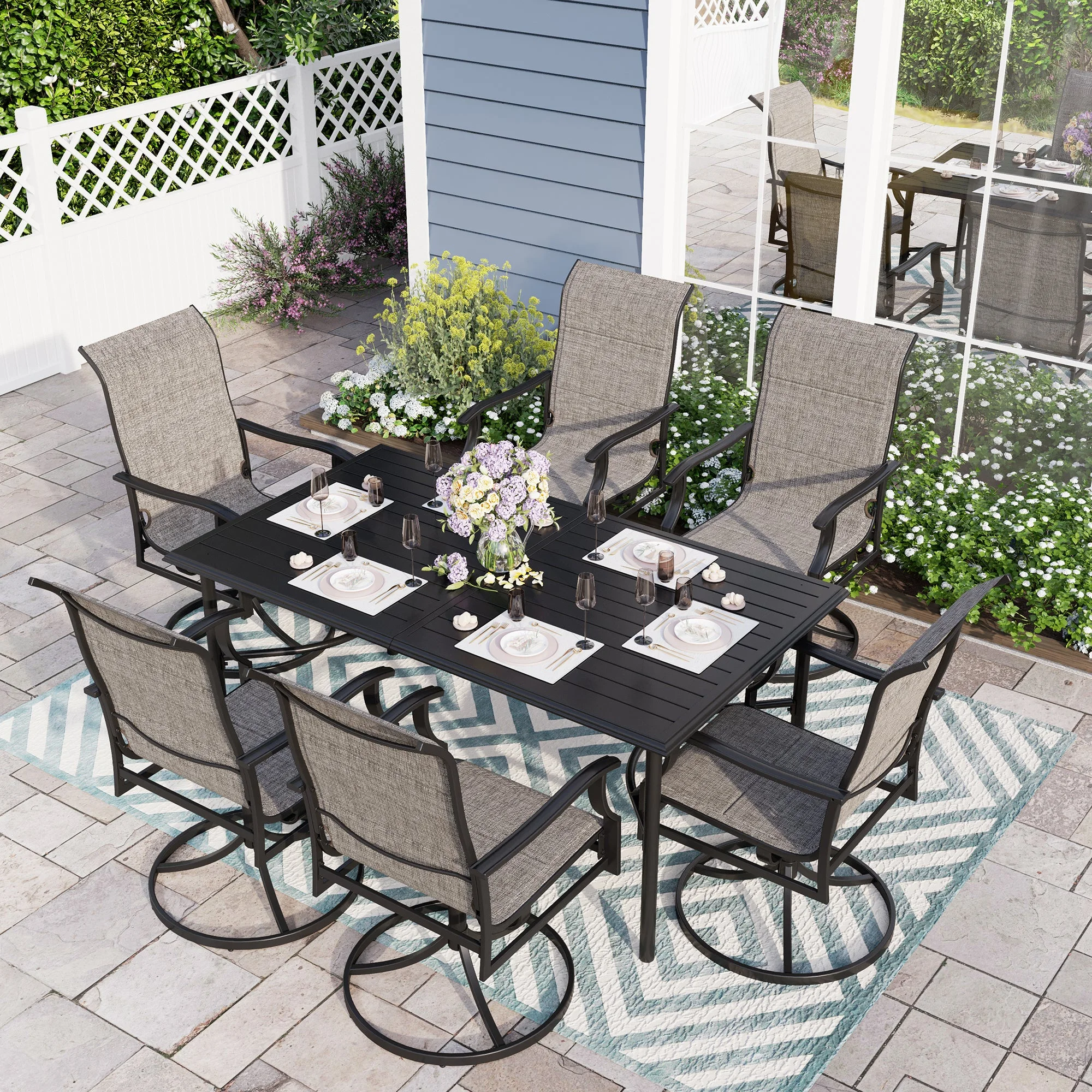 Sophia & William 7 Piece Outdoor Patio Dining Furniture Set Metal Table and Highback Textilene Chairs