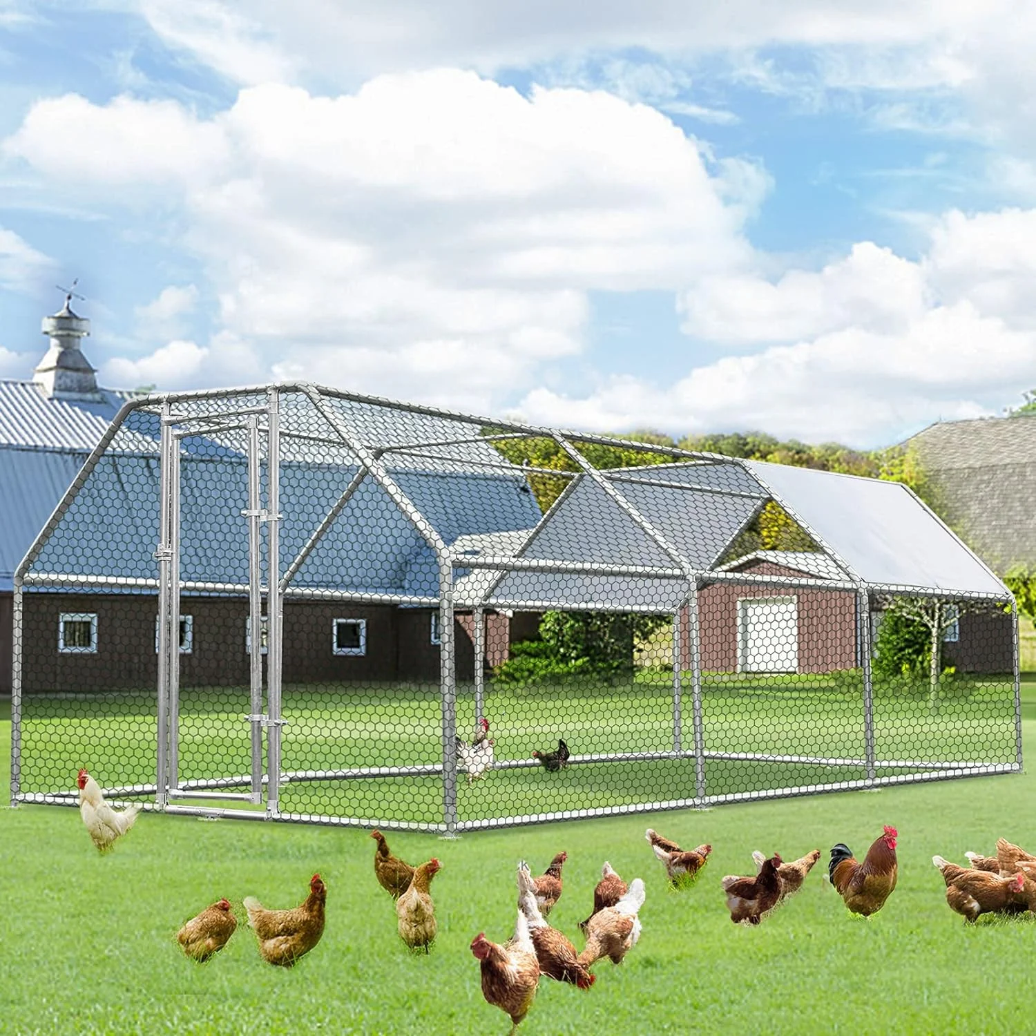 AECOJOY Large Metal Chicken Coop, Chicken Pen for 15-20 Chickens(171 Sq.Ft Shaded), Poultry Fence Outdoor Walk in Chicken Run for Duck or Rabitt, 1.26 Diameter