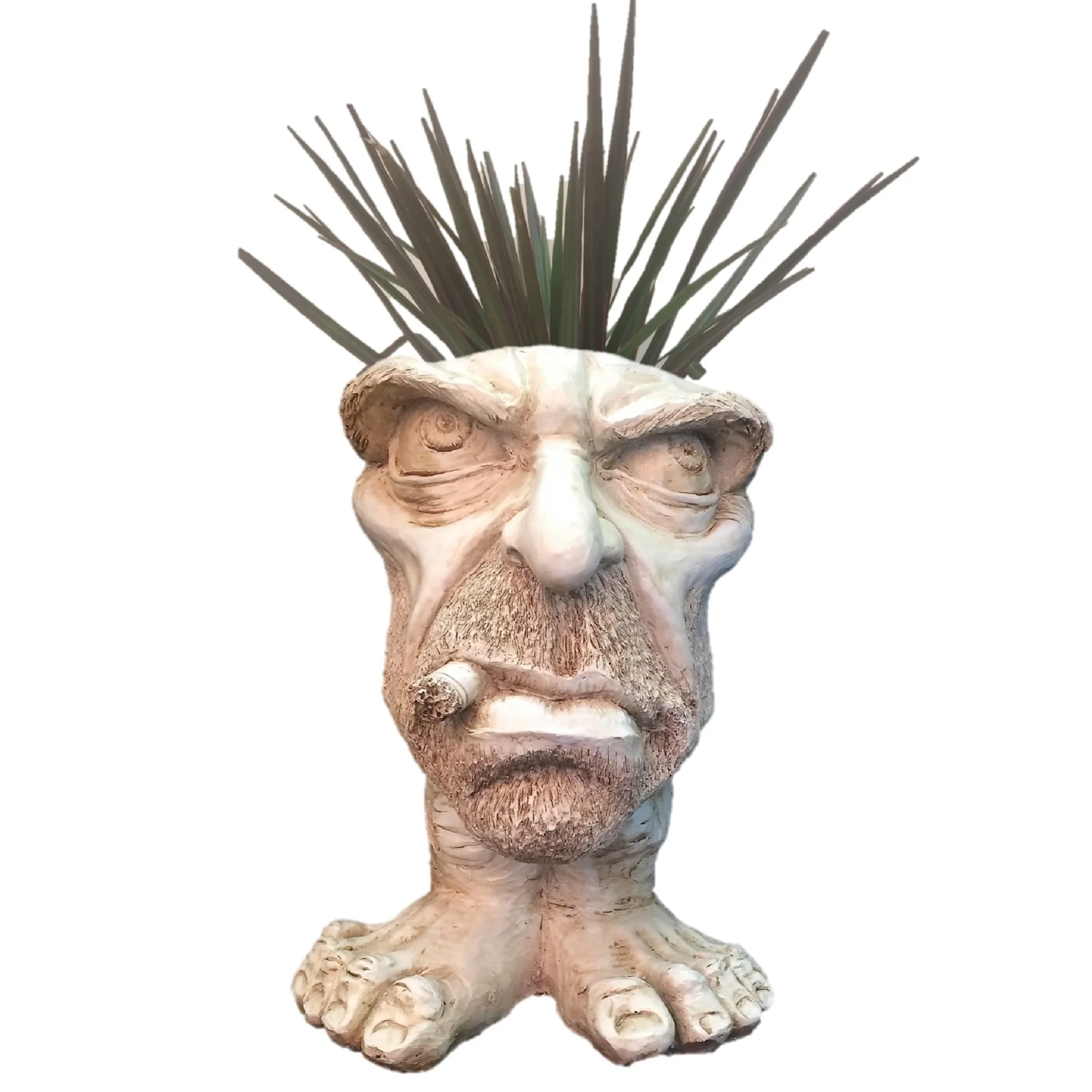 Homestyles Antique White 13 in. Uncle Carmine the Muggly Face Humorous Statue Planter Holds 5 in. Pot