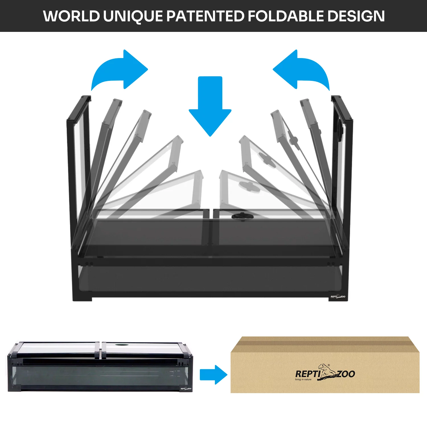 REPTI ZOO New Designed Collapsible Reptile Terrarium 67 Gallon, Full Tempered Glass Reptile Tank 36