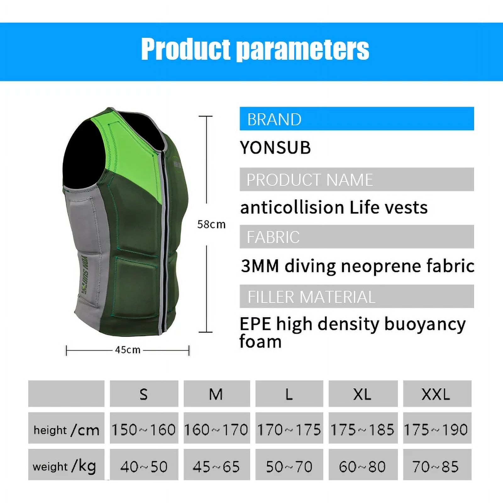 Adult life jackets, high buoyancy safety vests, water sports performances, high-quality buoyancy anti-collision vests