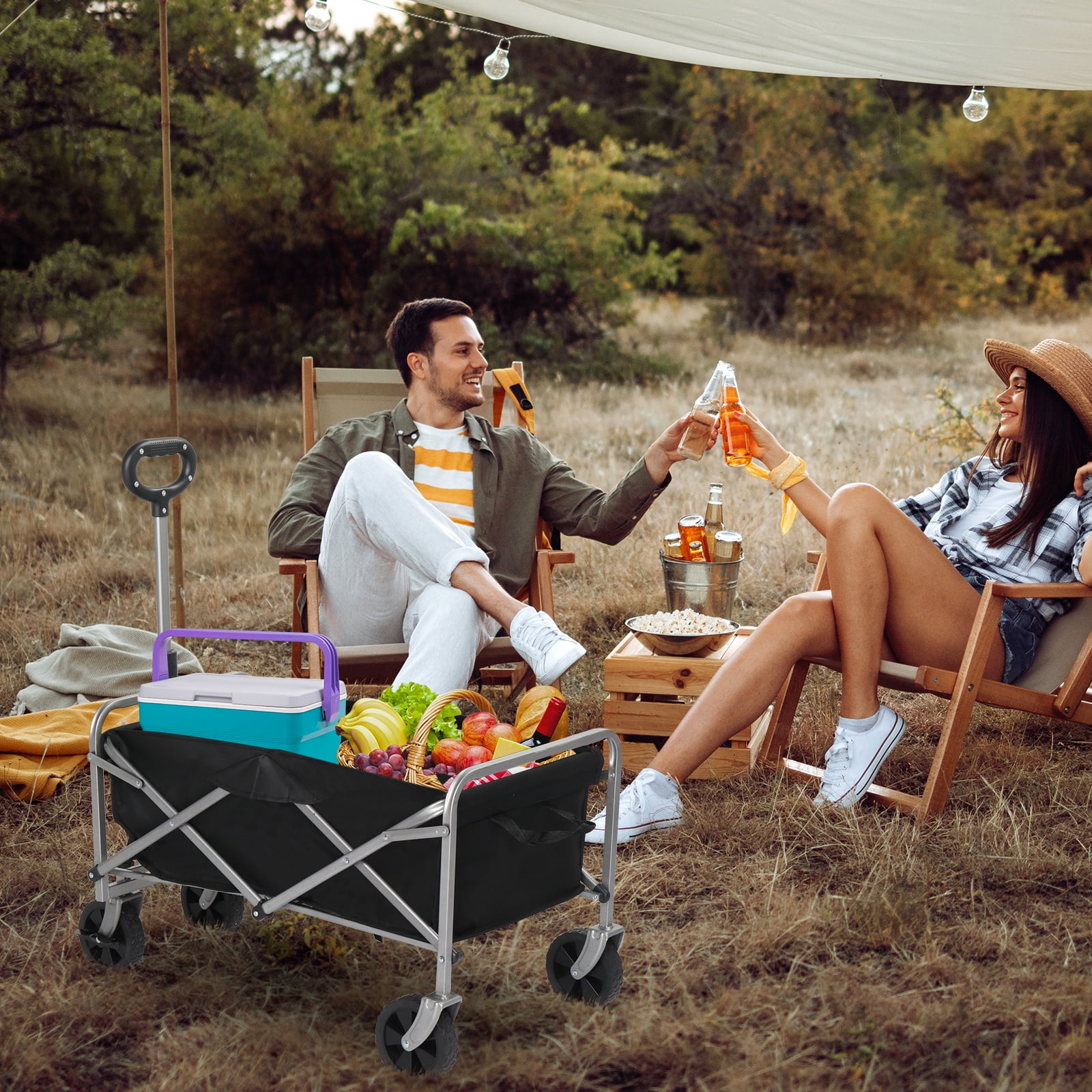 Collapsible Folding Wagon Cart,Kepeak Heavy Duty Utility Beach Wagon Cart with Wheels Foldable, 220LBS Large Capacity Foldable Grocery Wagon, Black(29.33 x 17.13 x 33.46)