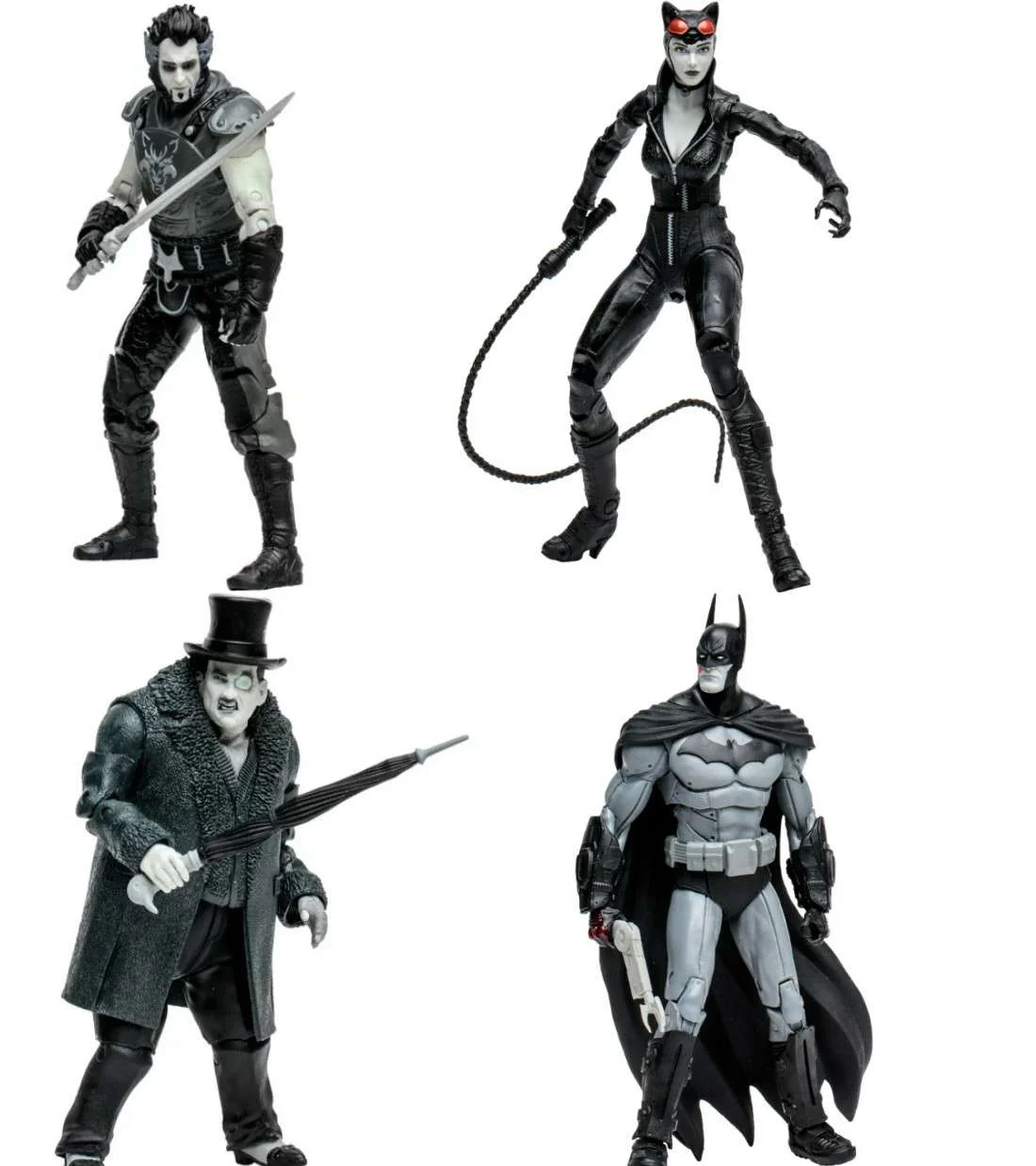 McFarlane DC Build Solomon Grundy Series Gold Label Collection Batman, Catwoman, The Penguin & Ra's Al Ghul Set of 4 Action Figures (Black & White, Arkham City)