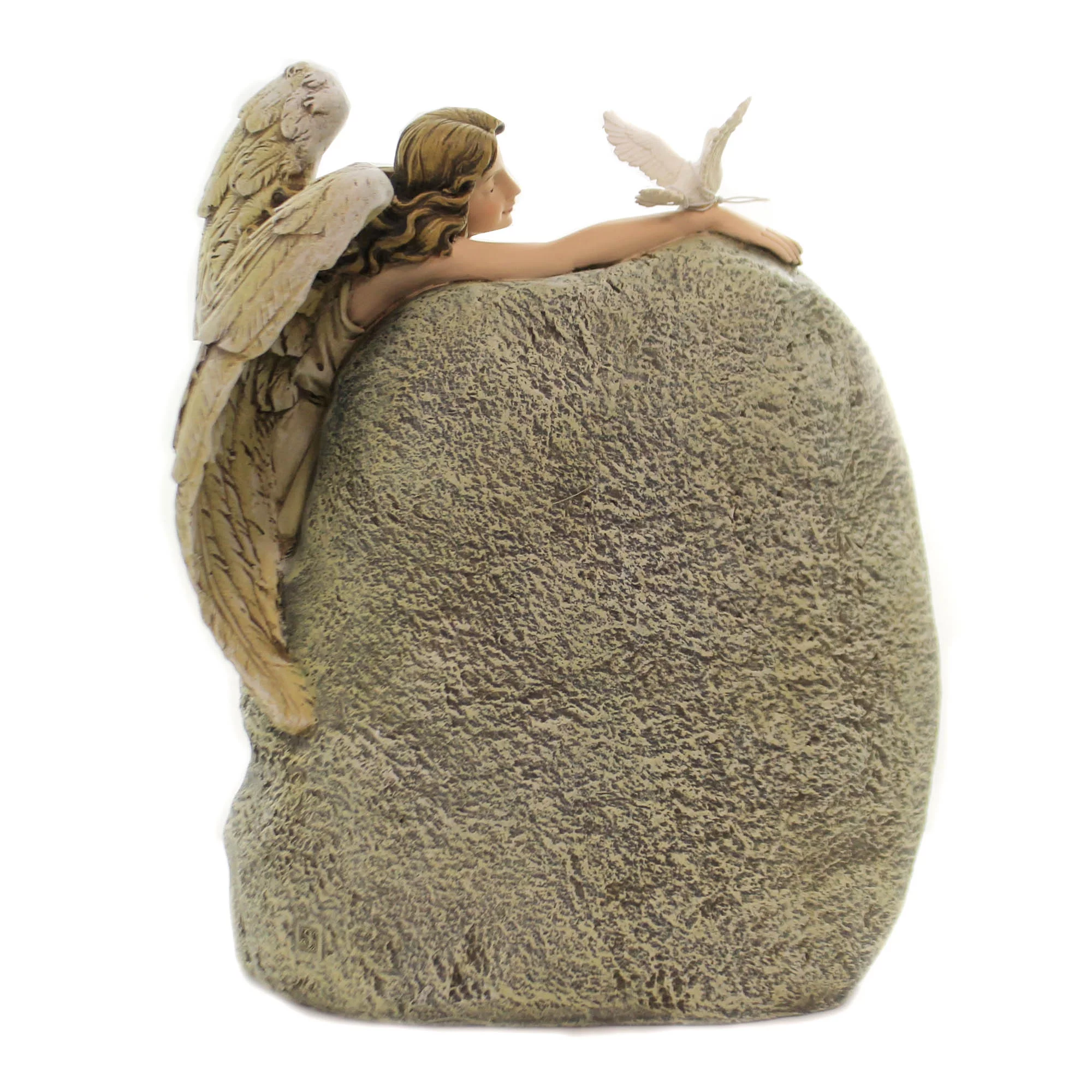 Roman Set of 2 Angel with Memorial Rock Outdoor Garden Statues 11.25