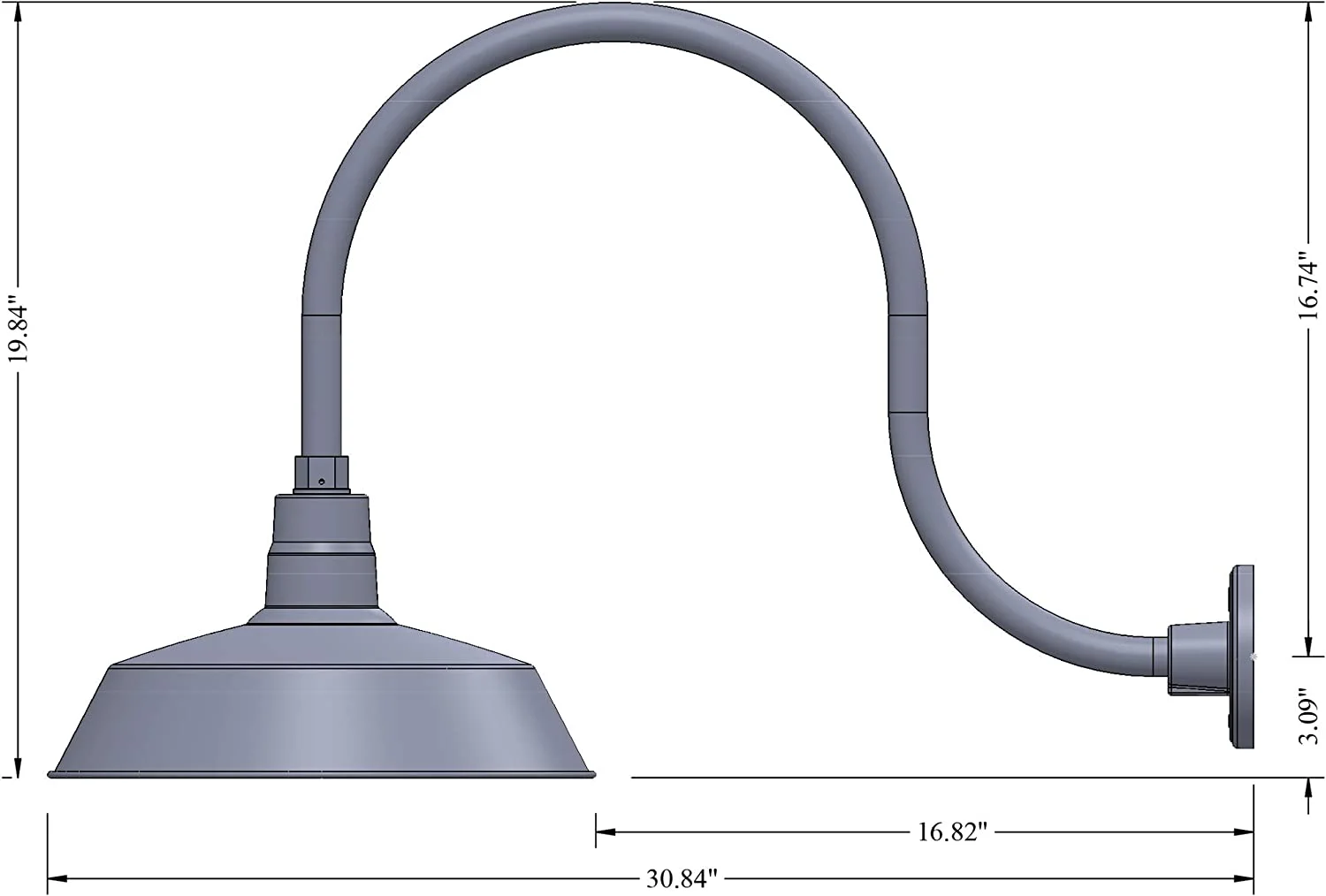 14in. Galvanized Finish Outdoor Gooseneck Barn Light Fixture With 24in. Long Extension Arm - Wall Sconce Farmhouse, Vintage, Antique Style - UL Listed - 9W 900lm A19 LED Bulb (5000K Cool White)