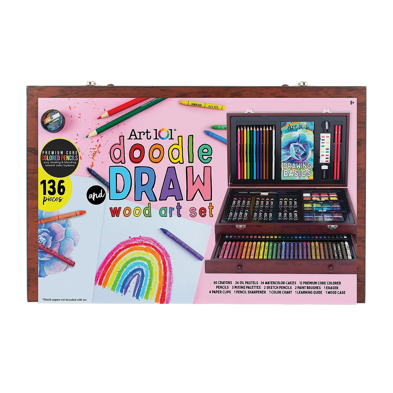 Art 101 Multifunctional Art Set / Kit with 136 Pieces in a Wood Case for Children and Adults