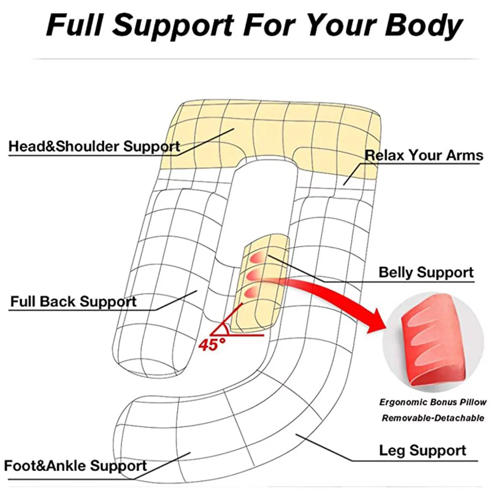 Awesling 60in Extra Large U-Shaped Pregnancy Pillow with Removable Cover (Gray) 7D PP Cotton