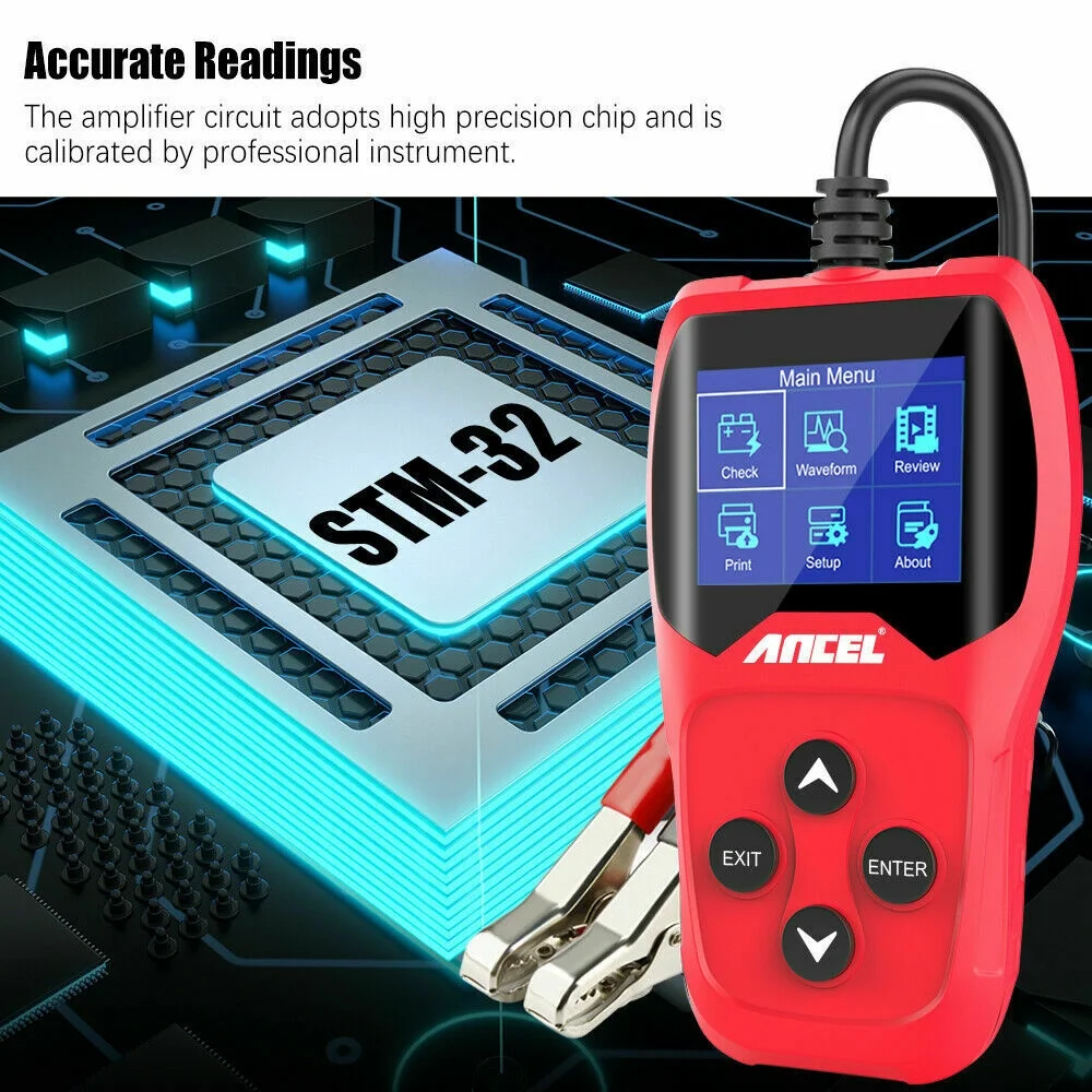 ANCEL BA201 Car 12V 100-2000 CCA Battery Load Tester Automotive Starter Cranking Charging System Digital Analyzer Auto Bad Cell Test Tool - Red