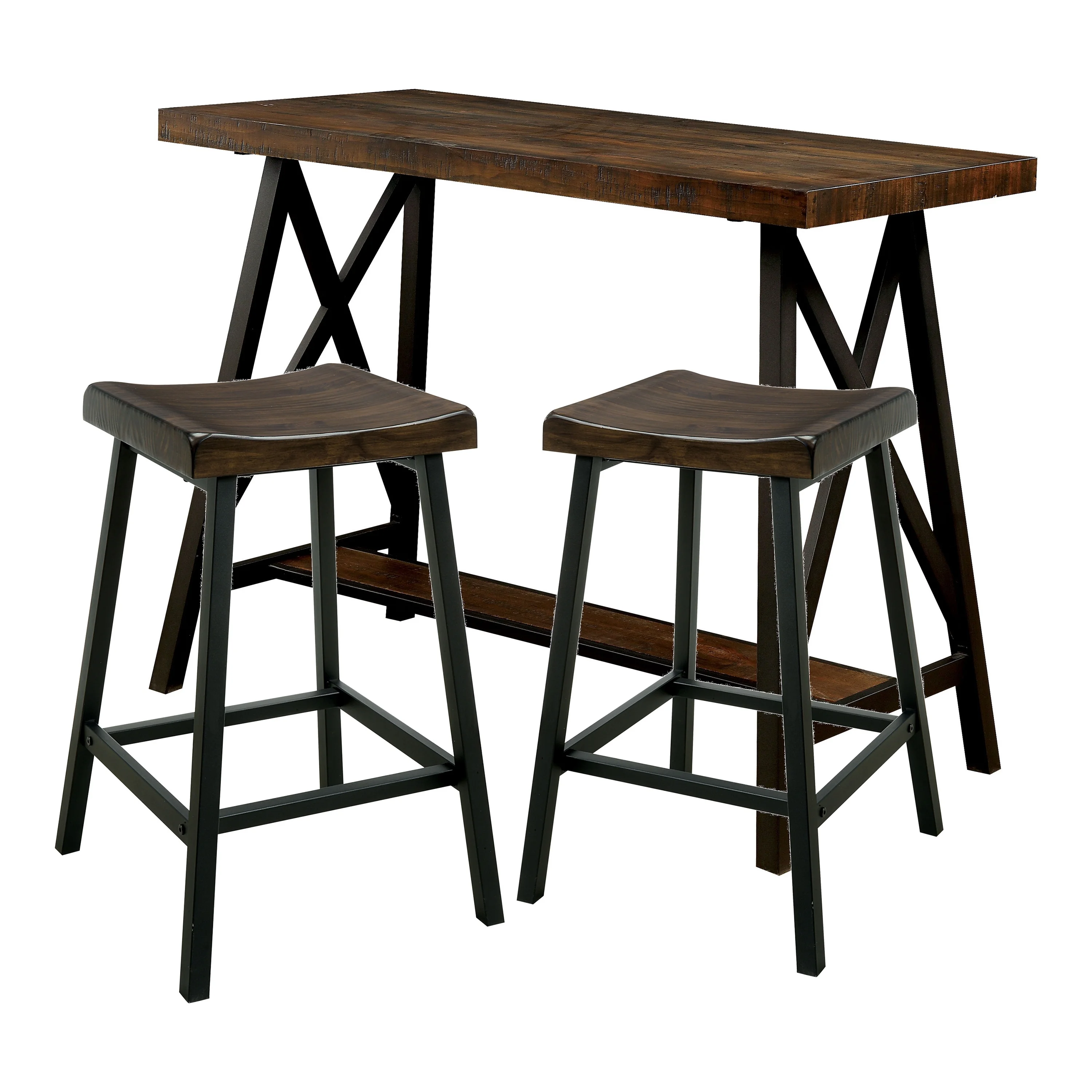 Furniture of America Deonne 3-Piece Counter Dining Set, Weathered Oak