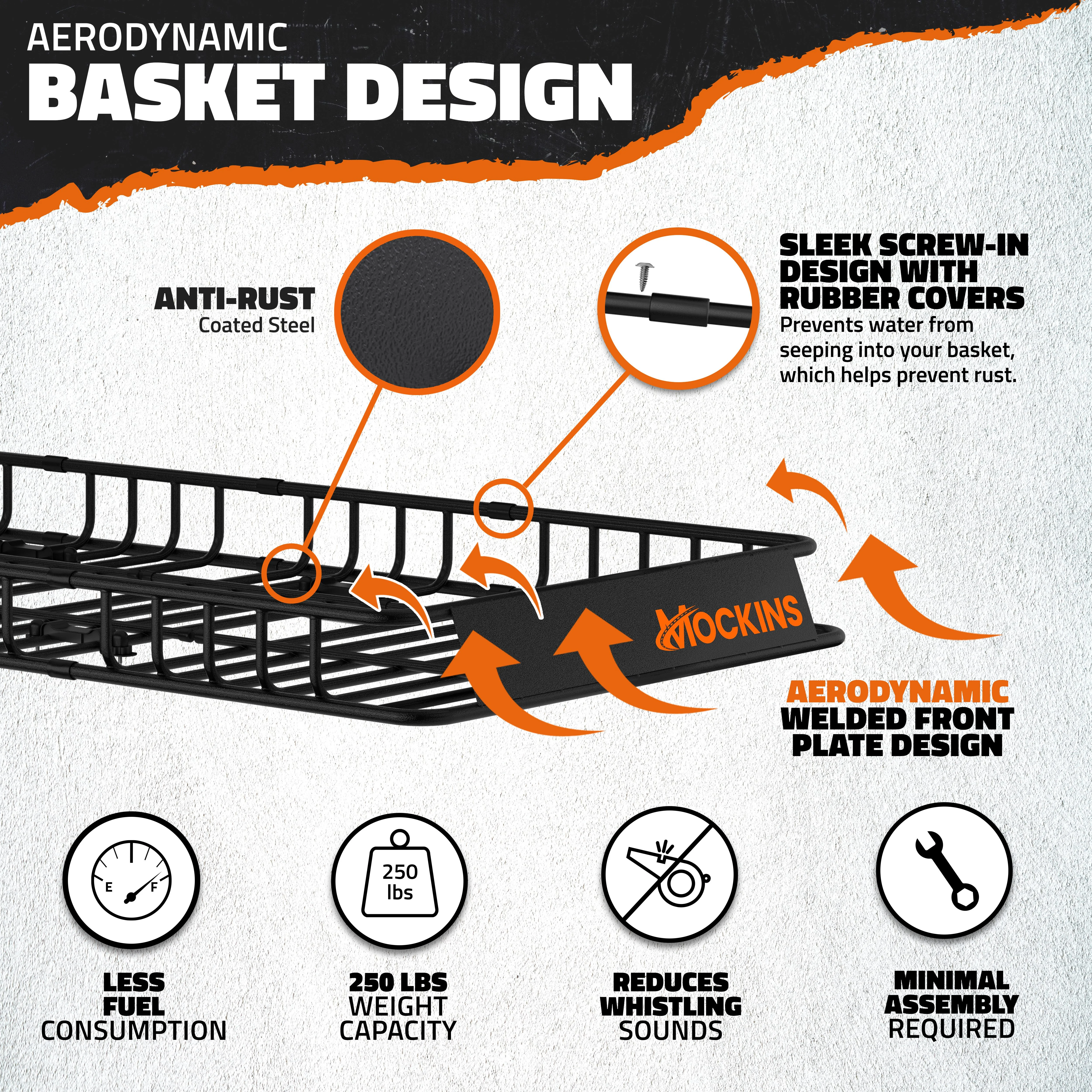 Mockins Rooftop Cargo Carrier Basket - Adjusts from 40-84