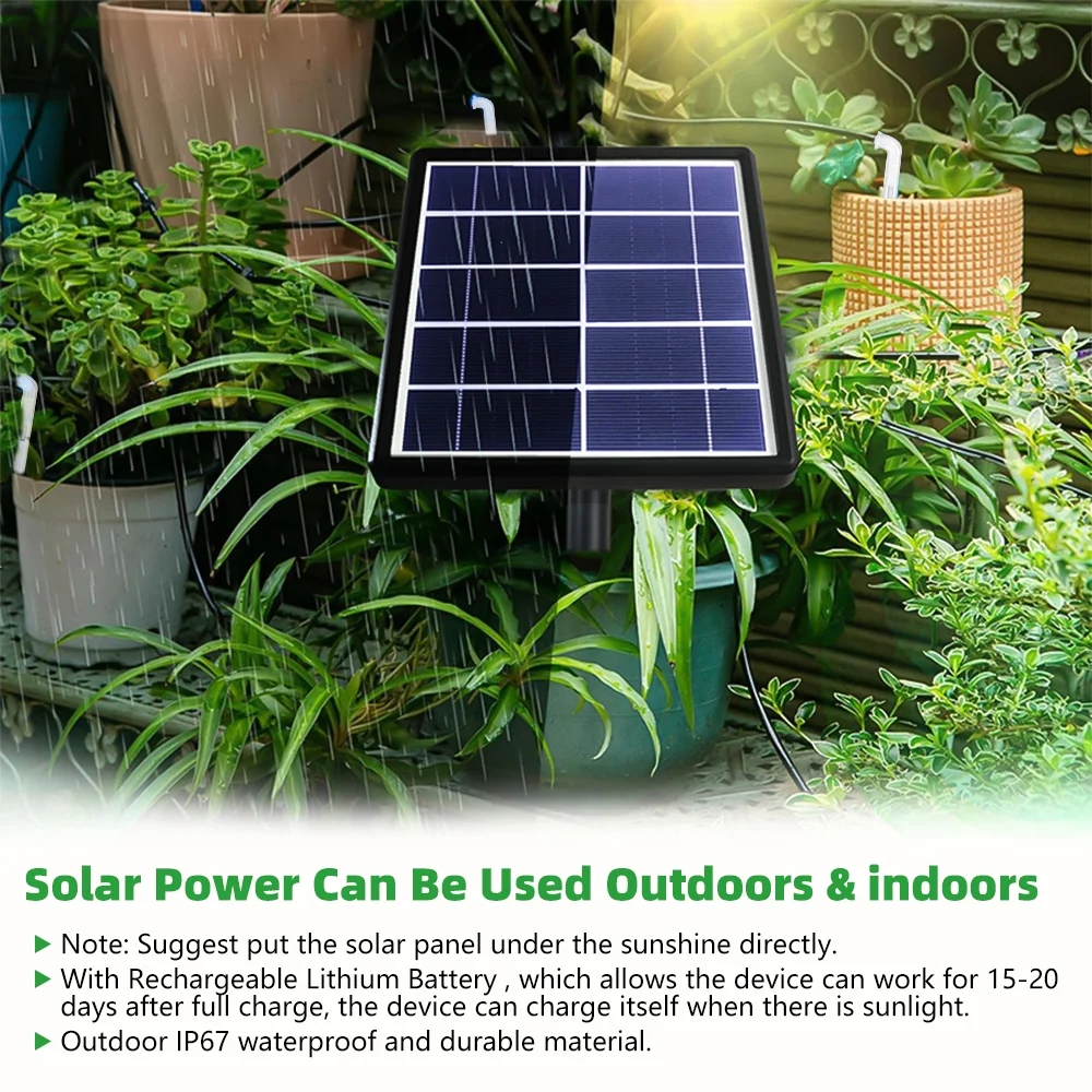 Solar Auto Irrigation System, Solar Powered Drip Irrigation Kit, Indoor Outdoor Automatic Self Watering System for 15 Potted Plants in Green House, Garden, Balcony