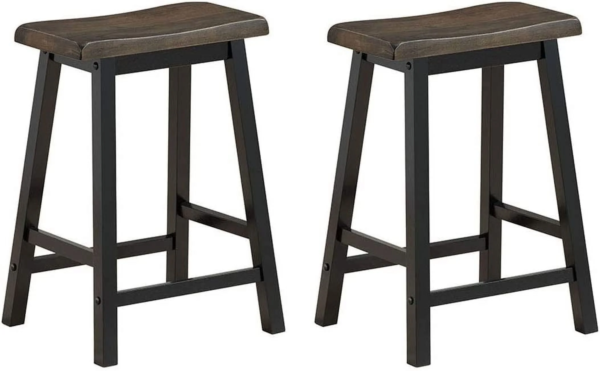 24 Inches Saddle Stool Set of 2, Counter Height Solid Wood Bar Stool, Mid-Century Modern Stool That Enhances Your Home Decor, for Kitchen, Bar