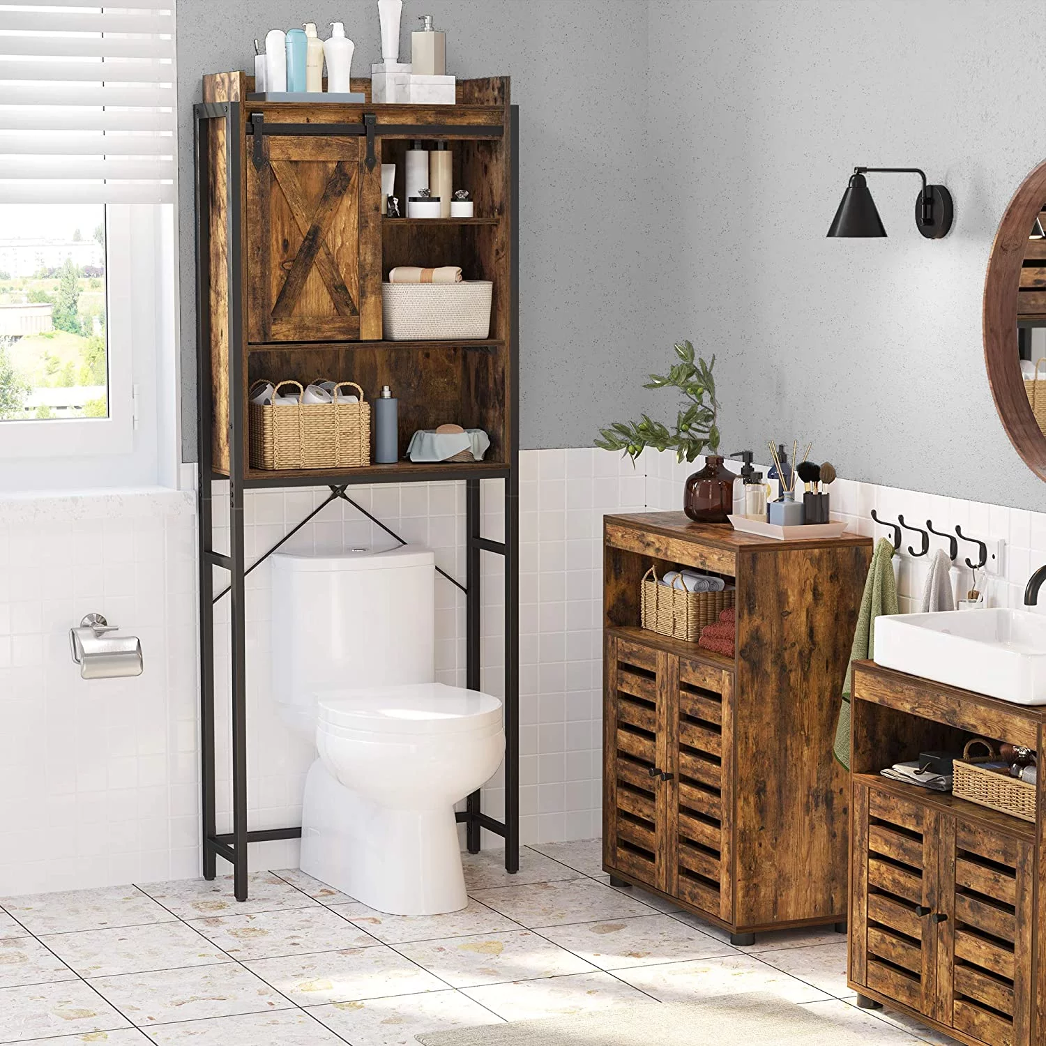 VASAGLE Over The Toilet Storage Over Toilet Bathroom Organizer and Space-Saving Rack Freestanding Bathroom Shelves Rustic Brown and Black
