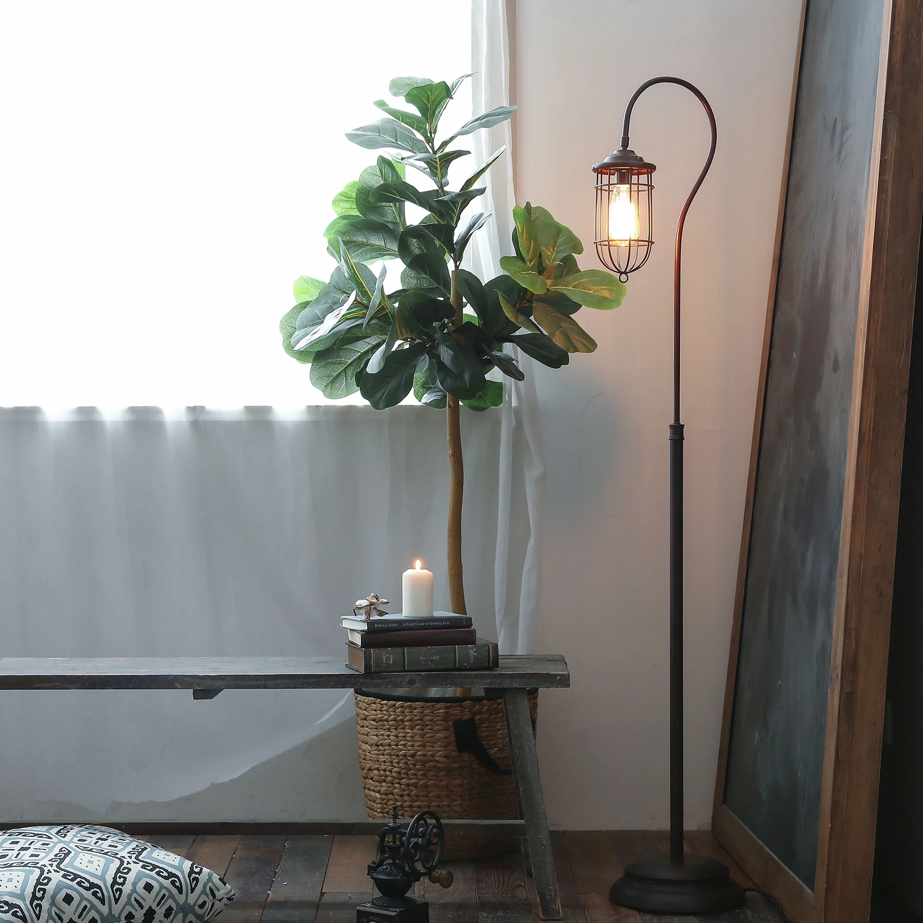 Bestco Industrial Style 62-Inch Arched Floor Lamp with Lantern Shade Design w/ One 40W Edison Bulb